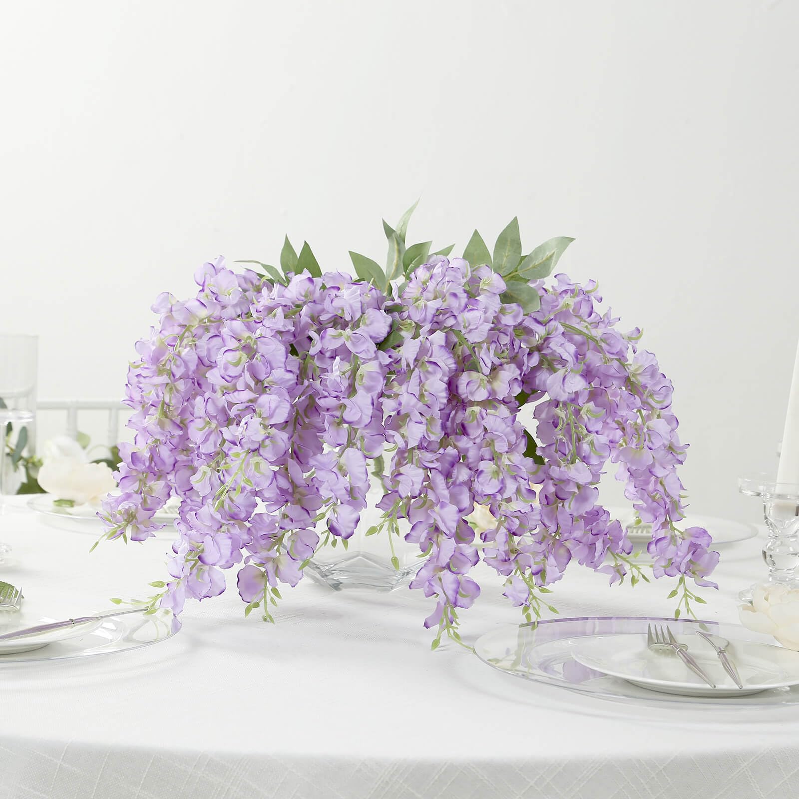 Efavormart 6 Pack Purple Artificial Wisteria Vines Hanging Plants, Long Silk Flowers Bushes - 4 Full Strands in 1 Bush - 21"