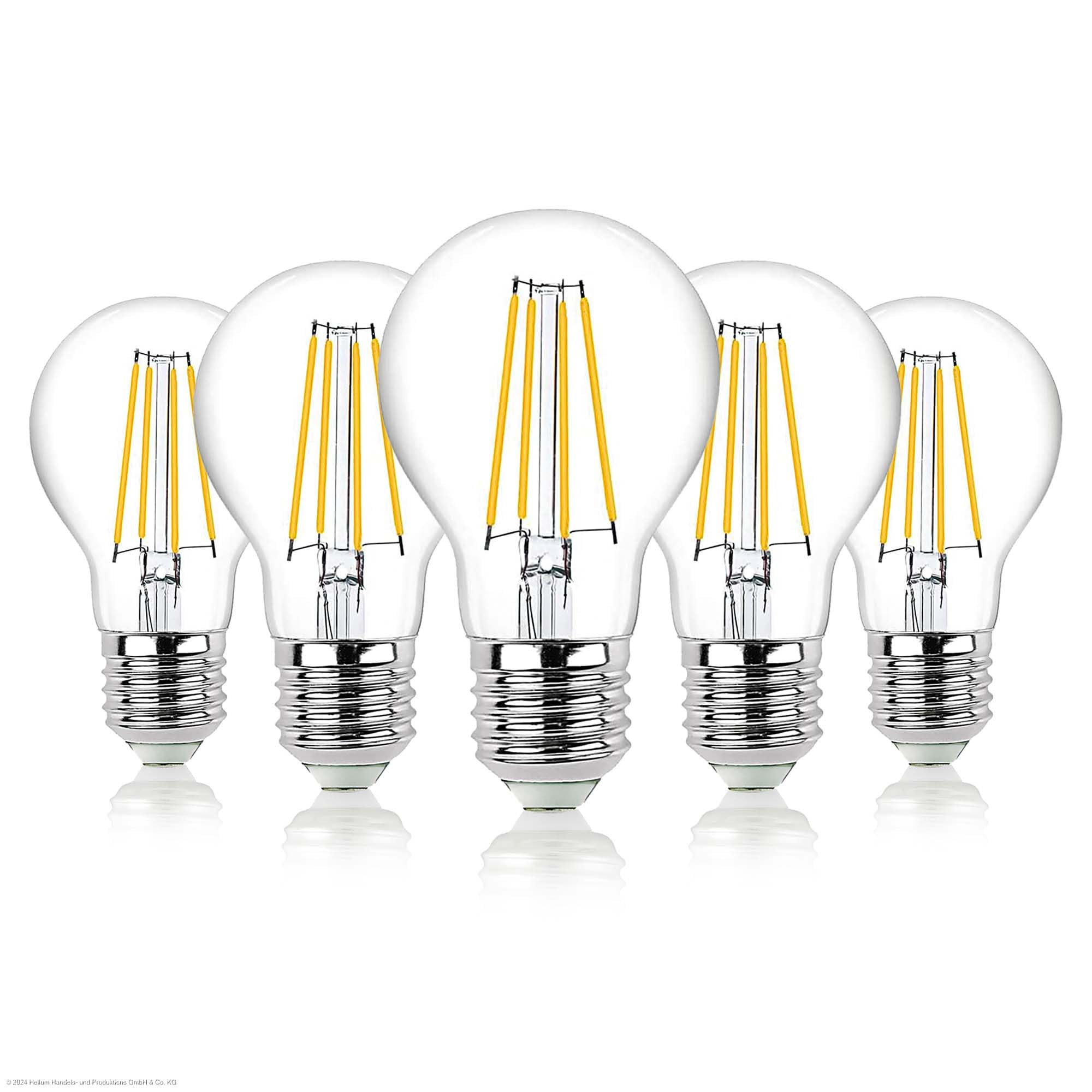 Hellum 206500 Lot de 5 ampoules LED E27 à intensité variable 4,5 W blanc chaud avec filament LED 470 lumens E27 Vintage Ampoule LED remplace une ampoule de 40 W Blanc chaud 2700 K Transparent
