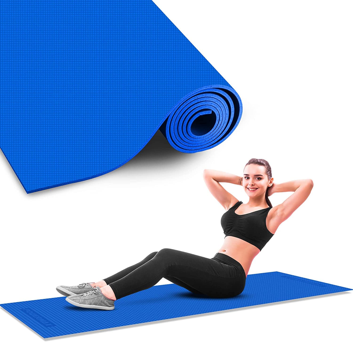 PowerMax Fitness YE6-1.2-BL 6mm Thick Premium Exercise Yoga Mat for Gym Workout [Ultra-Dense Cushioning, Tear Resistance & Water Proof] Eco-Friendly Non-Slip Yoga Mat for Gym and Any General Fitness