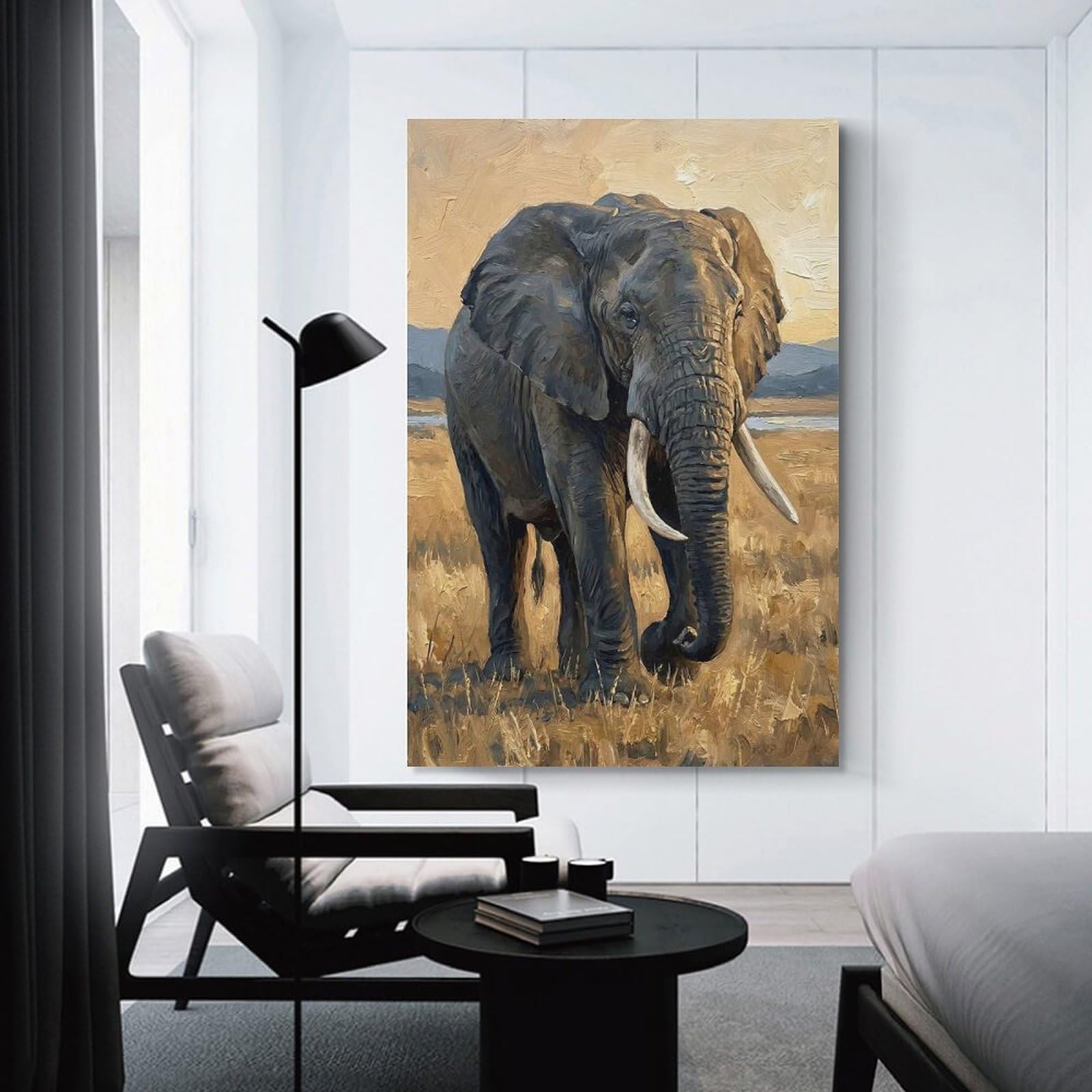 Junmoney Majestic Elephant in Golden Hour Decorative Wall Artwork, 24x36inch(60x90cm), for New Homes, Bedrooms Or Workspaces, Gift Idea for Housewarming And Birthdays
