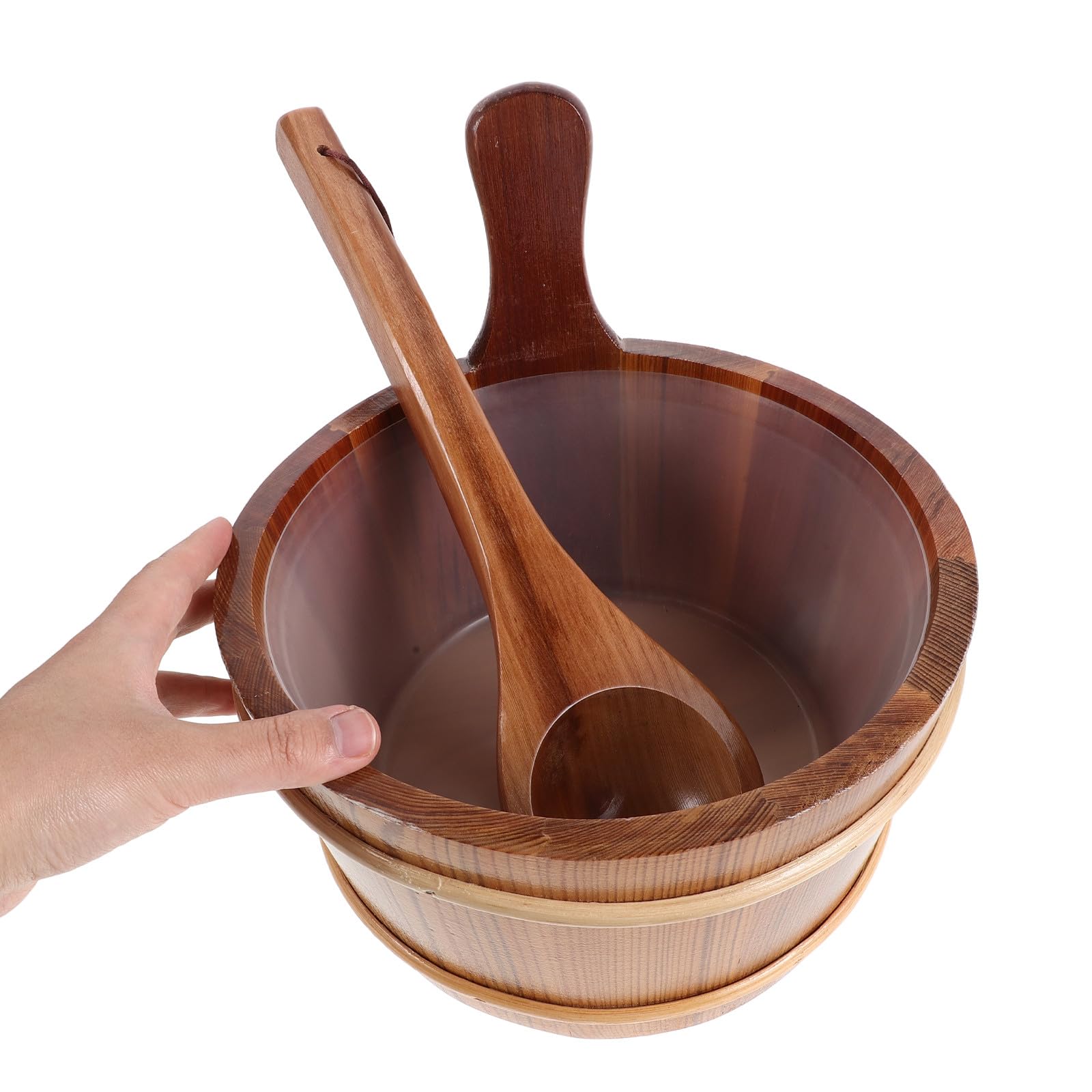 1 Seau et louche pour Sauna : Seau à Eau Traditionnel en Bois avec cuillère pour Spa, Bain ou Jardin - 4 L (1 Gallon) - Accessoires Essentiels pour Sauna à Domicile