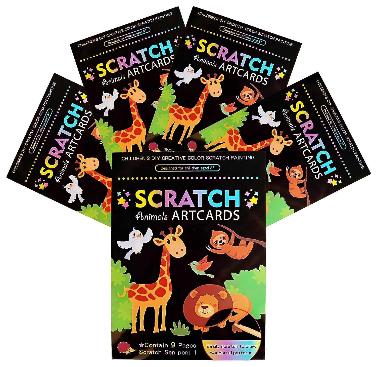 MONKEYTAIL Animal DIY Theme Magic Scratch Art Book | Set of 5 | Ideal as Birthday Return Gifts for Girls of All Age Group