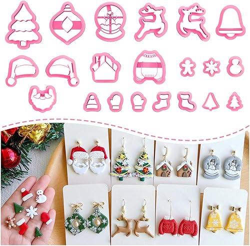 KEOKER Cortadores de arcilla de Navidad, cortadores de arcilla de Navidad para hacer joyas, 21 formas de aretes de arcilla navideña, cortadores de