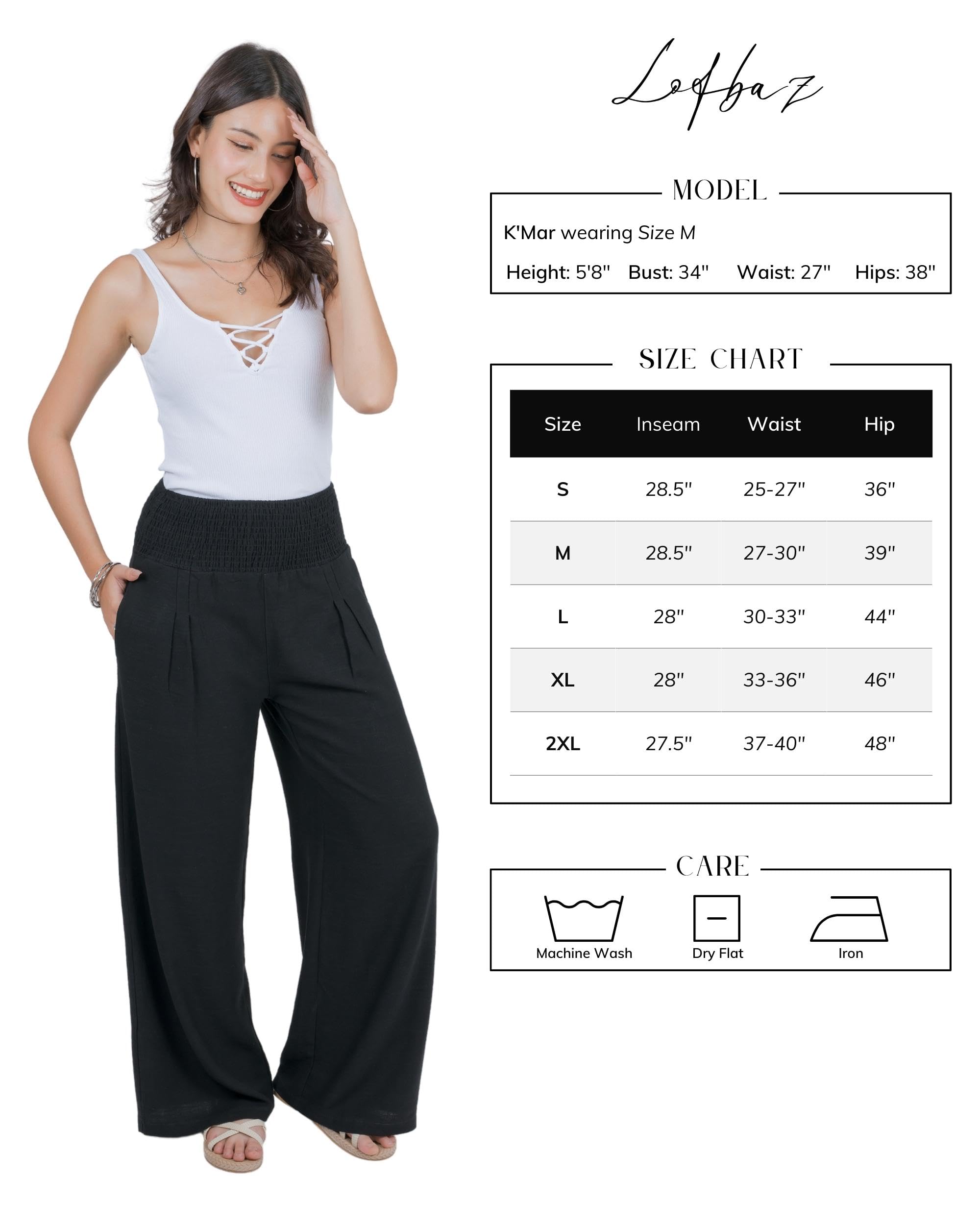 Lofbaz Damen Leinen Palazzo Weite Beinhose Luftig Lounge Freizeit Hohe Taille Sommer Strand Boho Lange Hose mit Taschen