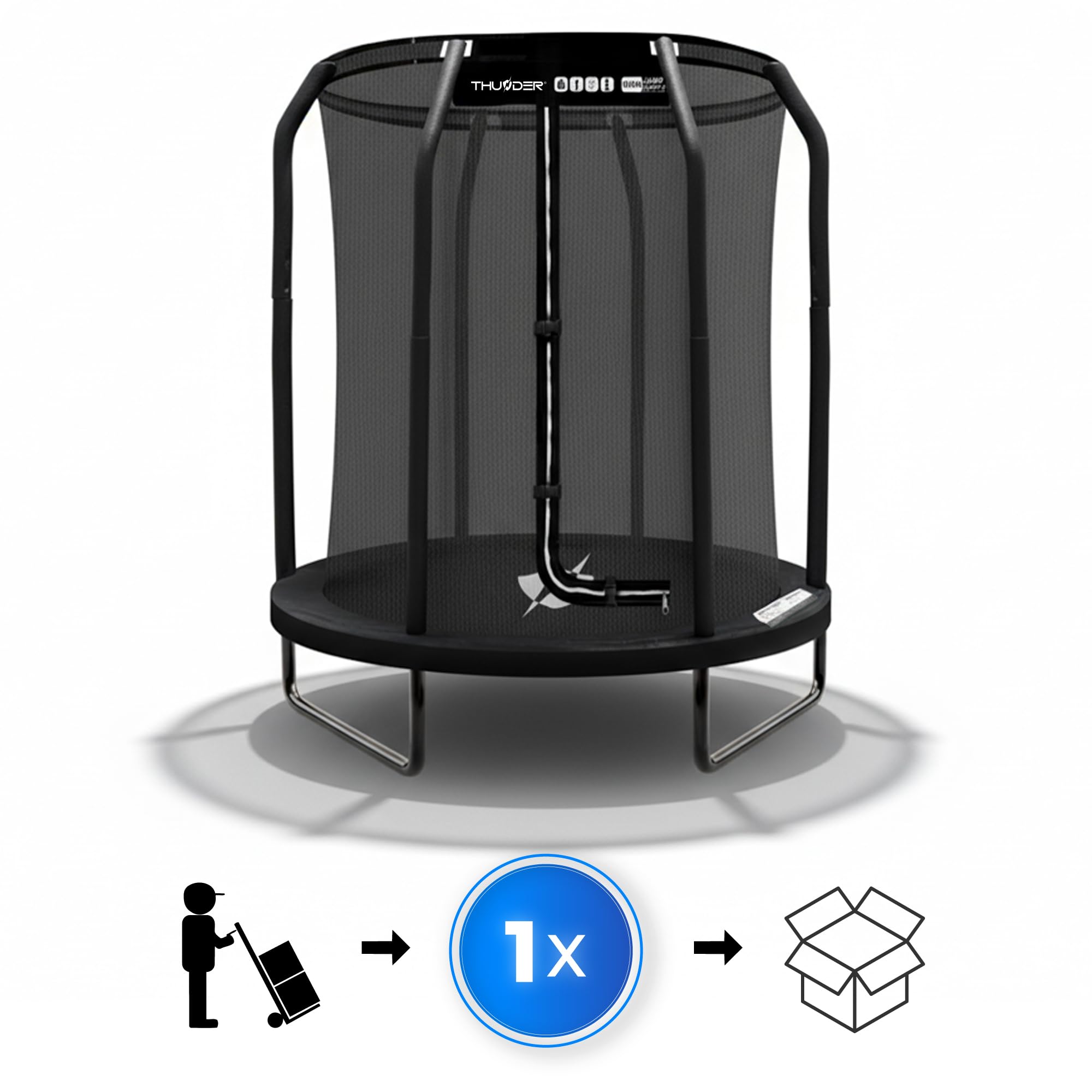 THUNDER Gartentrampolin Outdoor mit Sicherheitsnetz & Leiter – Stabil & Wetterfest für Garten & Freizeit