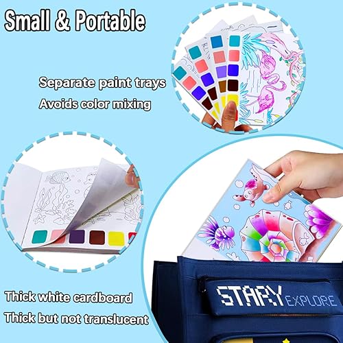 Vista 34 de JUNQIU - Juego de pintura de acuarela para niños, libros de pintura con agua para niños de 4 a 8 años, libro de pintura de acuarela de bolsillo, kit