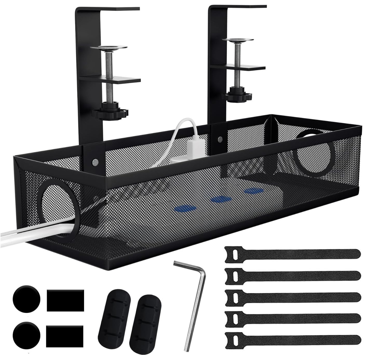 Vassoio Gestione Cavi Sotto Scrivania - Portacavi Senza Foratura, Nero