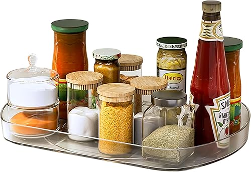Voova Lazy Susan Turntable Organizer for Refrigerator, 360° Rotating Fridge Organizers and Storage,Rectangle Condiment Organizer Rack for Fridge,Cabinet, Kitchen, Pantry, Countertop, Clear (1 Pack)