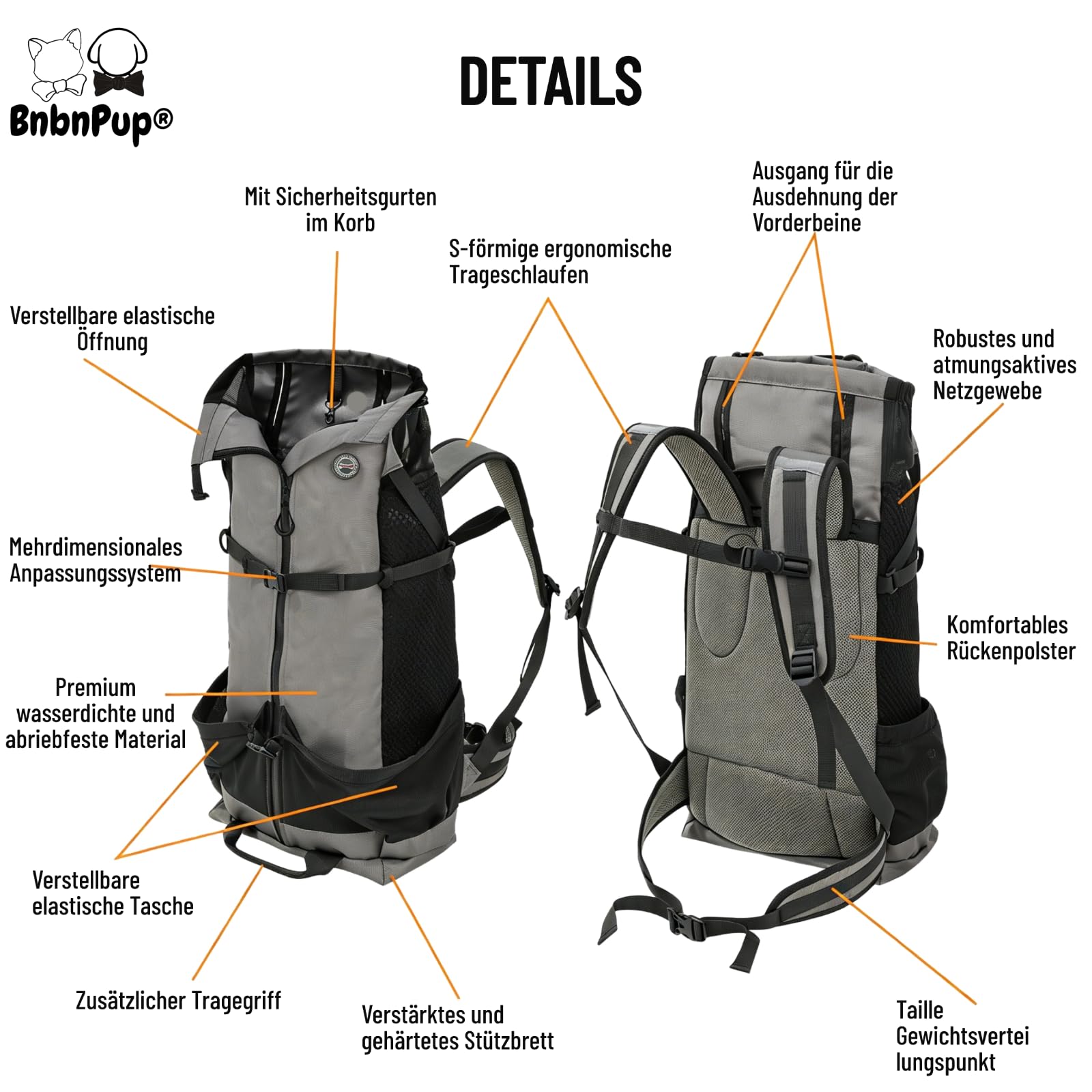 Hunderucksack bis 35kg – Belüfteter & Wasserdichter Haustier-Rucksack für Große Hunde, Ergonomischer Wanderrucksack mit Sicherheitsleine für Outdoor, Fahrrad & Camping