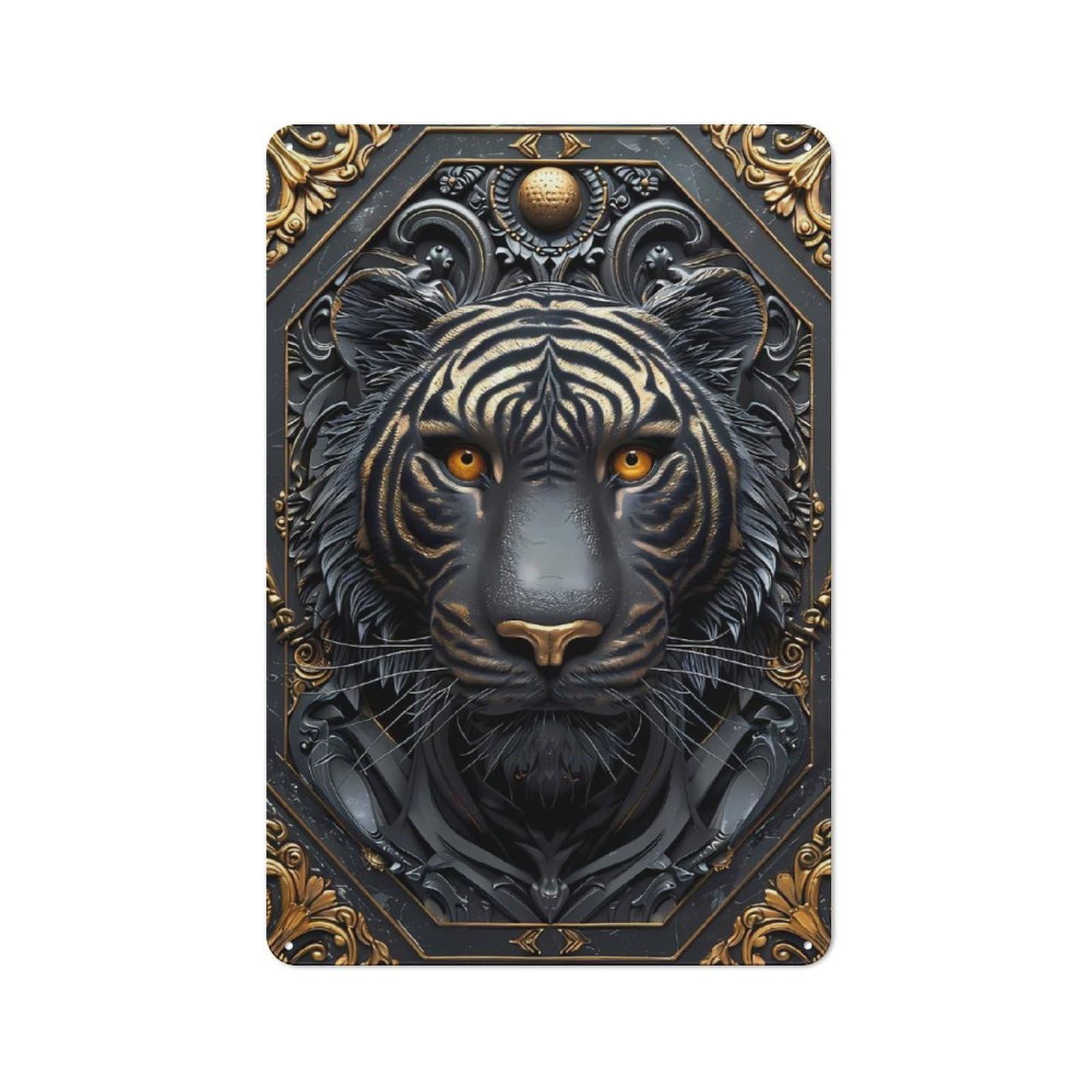 Junmoney Style-7 Surreal Golden Tiger Art Industrial-Style Tin Sign 30X20cm For Café Or Home Bar, For Cooler-Month Interiors With Industrial Character
