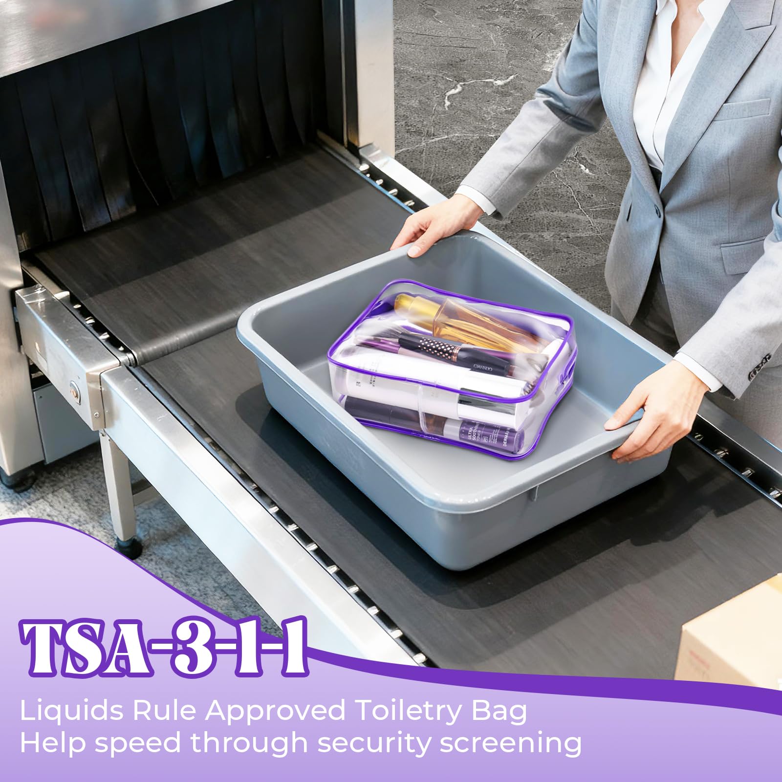 6 bolsas de maquillaje transparentes aprobadas por la TSA, bolsa de aseo para viajes, PVC, impermeable, bolsa de cosméticos transparente con cremallera para hombres y mujeres, artículos