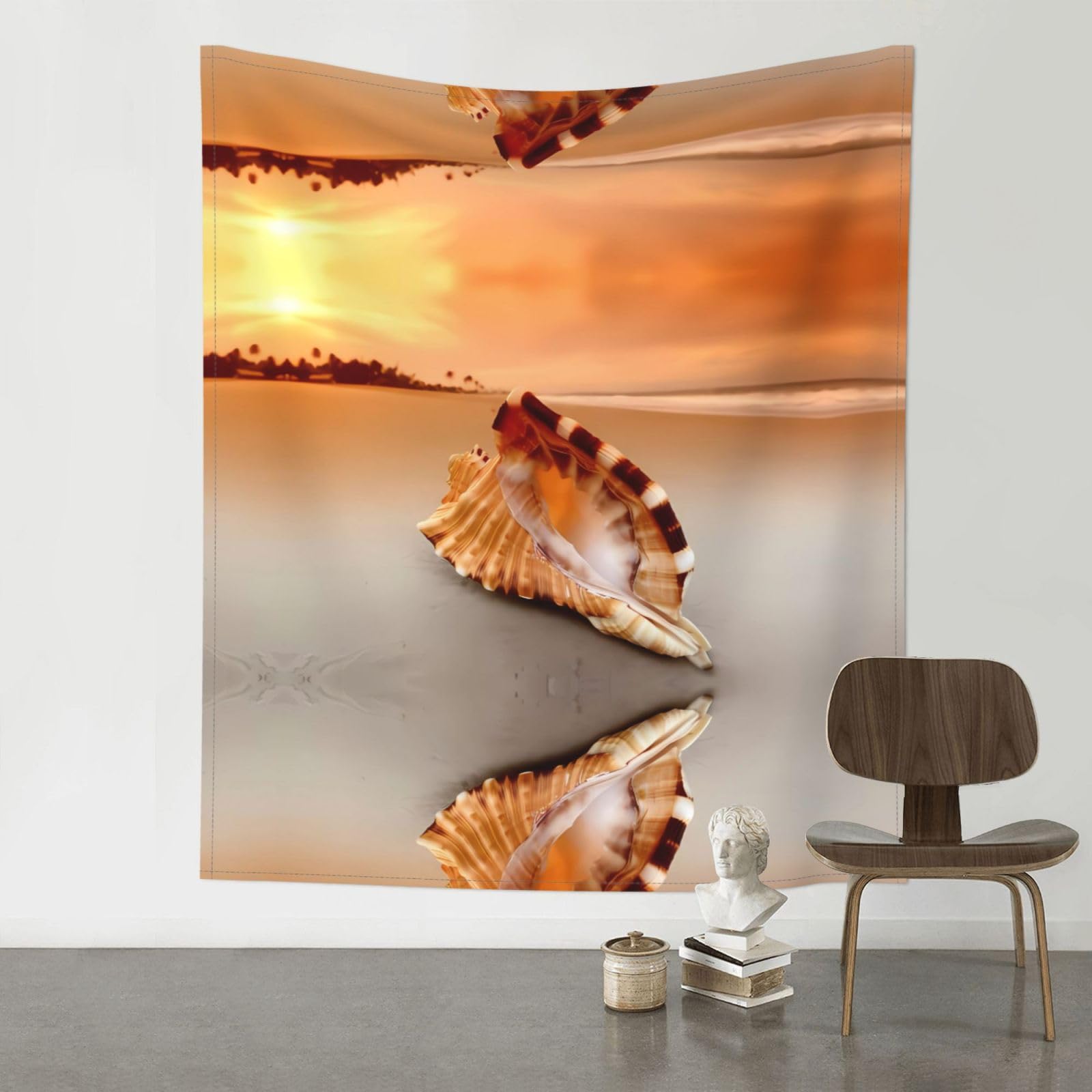 YYHWHJDE Sunset Over The Sea The Shell Conch Prints 60x51in Wall Tapestry – Boho Decor Throw Blanket for Bedroom, Dorm, Beach Cover, Picnic & More