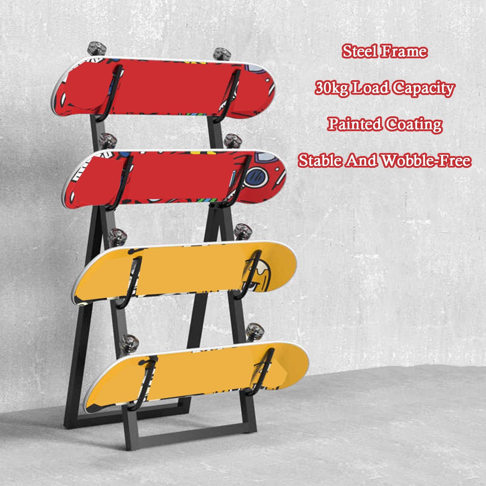 Soporte plegable para monopatín, estante de exhibición independiente para tablas de esquí, surf, estante de acero para equipos deportivos, fácil montaje, capacidad de carga de 66 libras