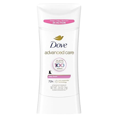 Dove Advanced Care Desodorante antitranspirante invisible en barra, sin marcas blancas en 100 colores, protege contra el sudor y el olor por 48