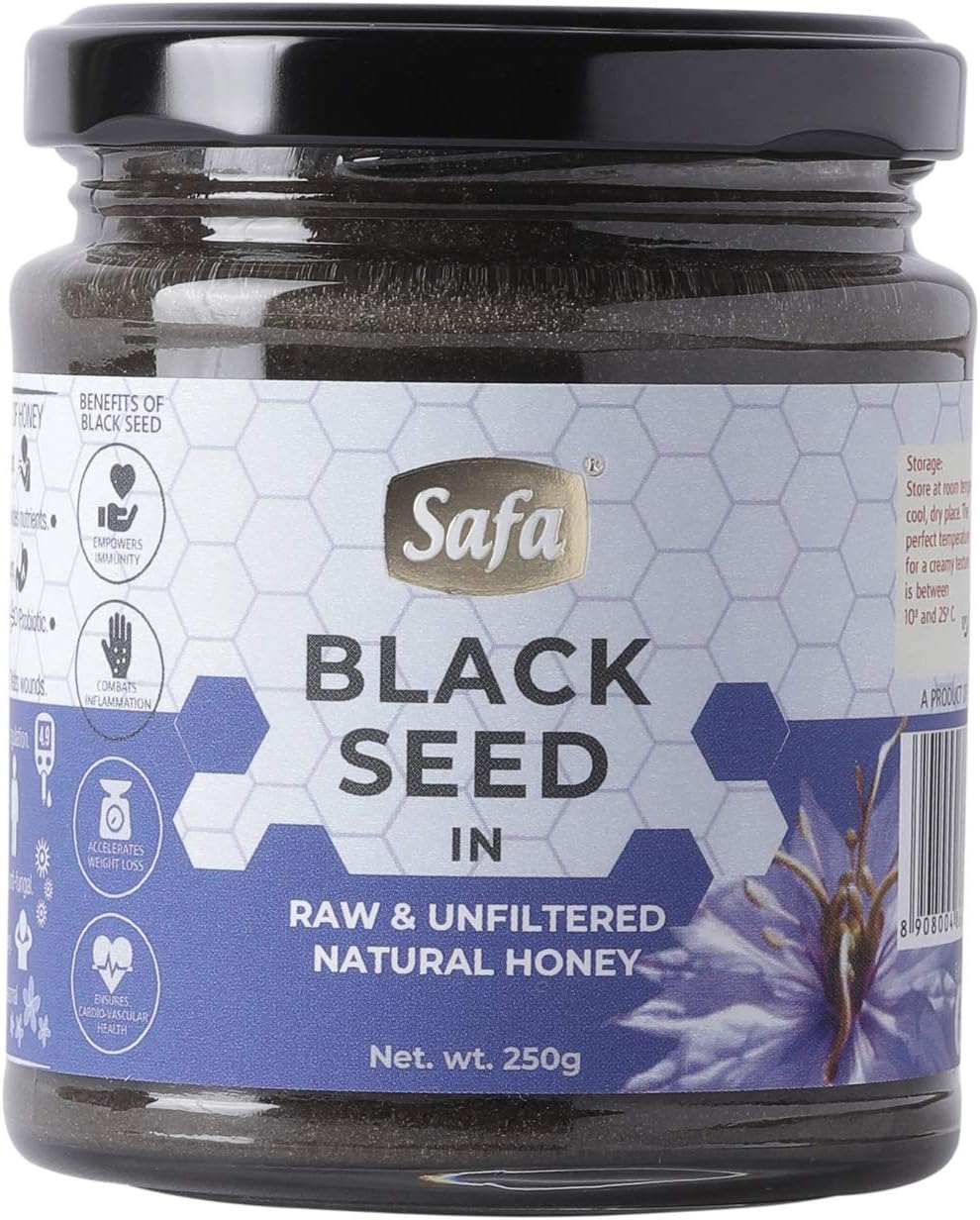 Black Seed Honey Immune Booster Organic Honey Raw Unprocessed Natural Kalonji Honey Unheated With No Added Sugar|For Nurturing Growing Children & Adults Natural, Unpasteurized, 250G Glass Jar