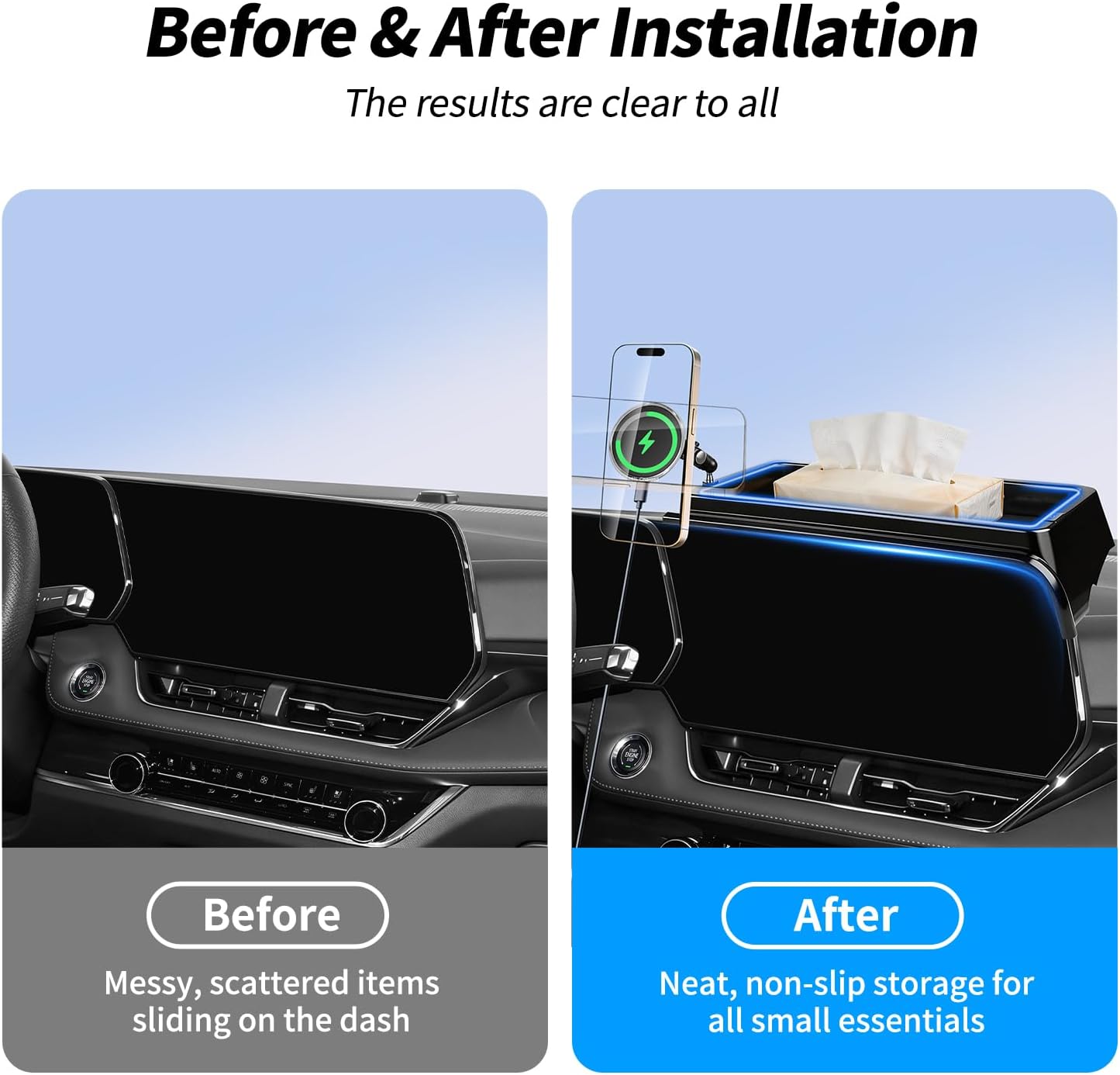 Magnetic Phone Mount for MagSafe for Chevy Equinox LT/RS/ACTIV 2025 2026 Accessories (Not for EV), Fits 11.3-inch Screen 15W Wireless Charger Phone Holder Organizer with Storage Box
