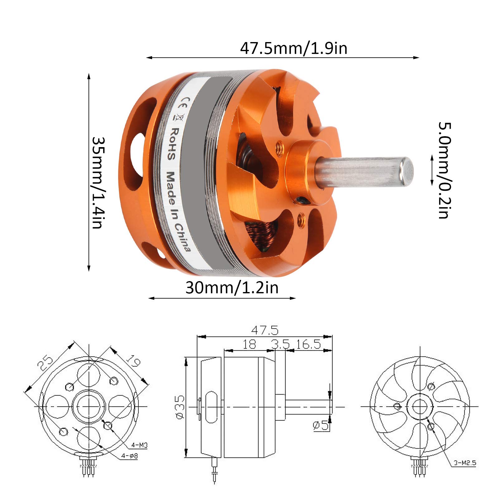 VGEBY Motor sin Escobillas RC, D3530 1100KV Motor de Avión RC Reemplazo de Motor Outrunner de Alto Rendimiento y bajo Ruido con Adaptador para Avión de Control Remoto