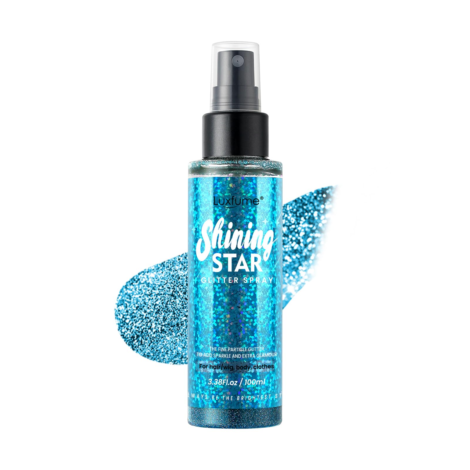 Body Glitter Spray & Glitter Hairspray - Ultra Shiny, Long - Lasting, Quick - Dry & Waterproof. Clog - Resistant Nozzle. Perfect for Parties, Dances and All Glamourous Occasions Bule