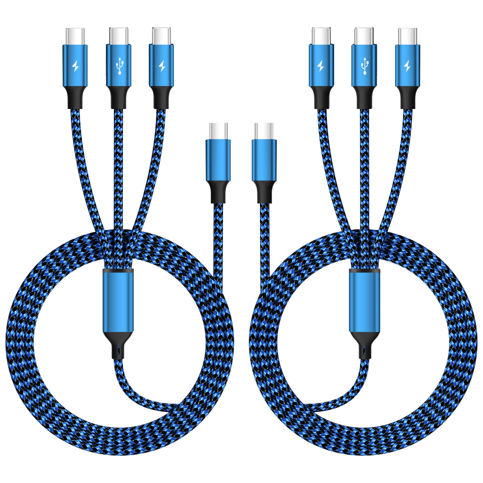 USB C Splitter Cable Multi Charging Cable, Nylon USB C Splitter Cable, Multiple Charger Cord with 3 Type C Compatible with iPhone 16/15 Series, Galaxy