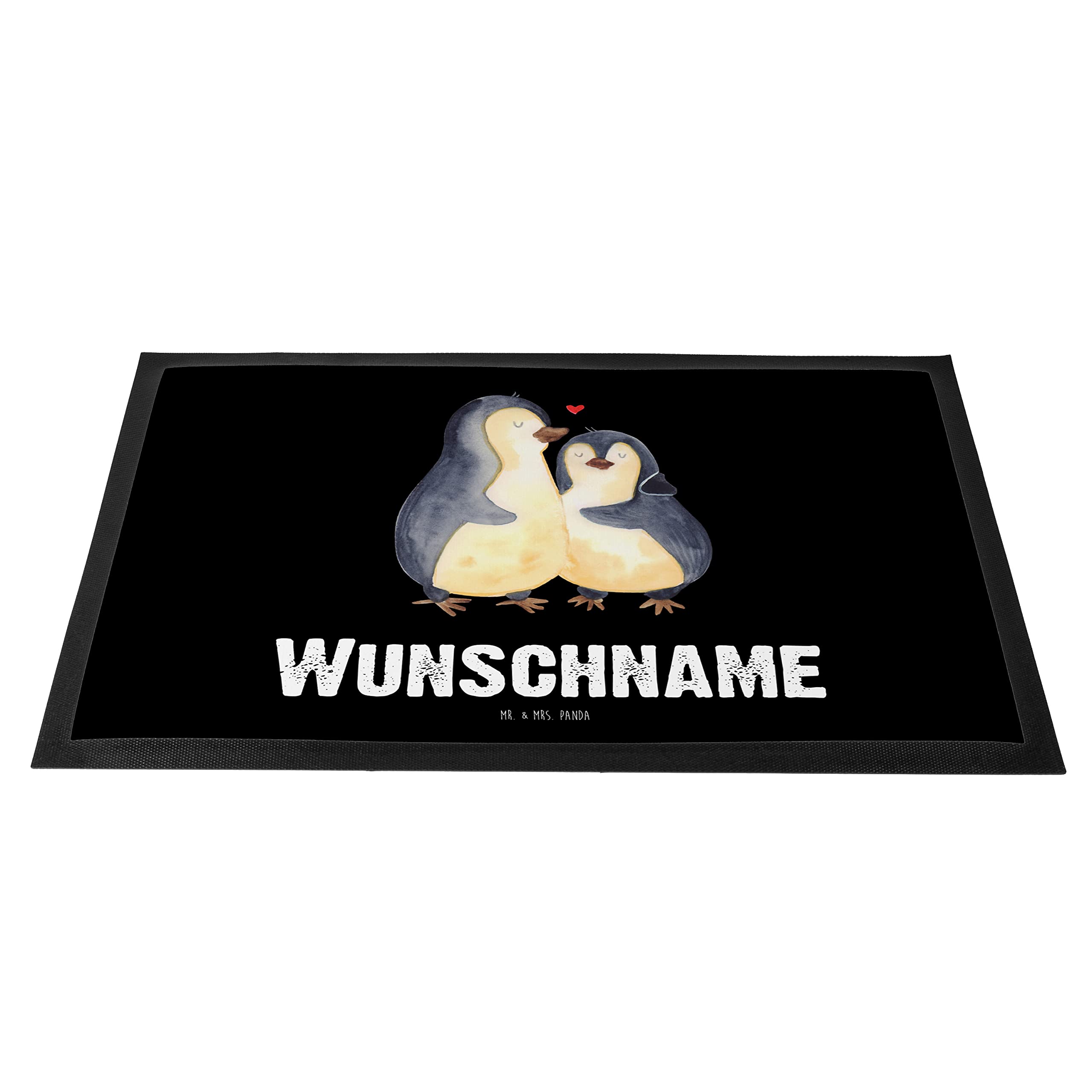 Mr. & Mrs. Panda Fußmatte Bedrucken Pinguin umarmen 40 x 60 cm - Personalisierte Geschenke, Hochzeit, Umarmung, Fussmatte, mit Namen, Verlobung, Hochzeitsgeschenk, personalisierbar, Hochzeitstag