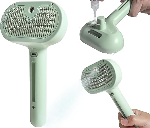 Cepillo en aerosol para gatos para derramar Cepillo de agua para gatos y perros con vapor Peine de depilación de mascotas con tanque de agua y