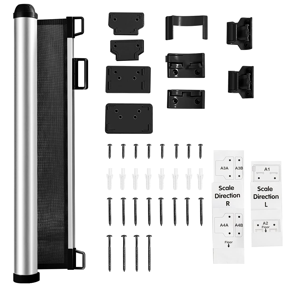 RELAX4LIFE Barrera de Seguridad Extensible hasta 130CM, Valla de Seguridad de Aluminio y Textileno para Perros, Bebés y Gatos, Barrera de Seguridad para Puertas y Escaleras, 130x80cm, Gris