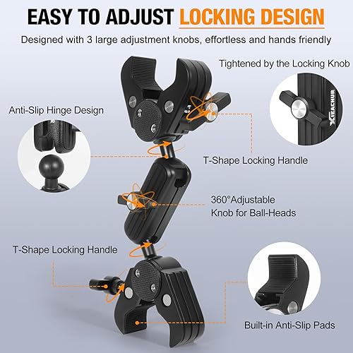Miniatura 5 de Super Clamp - Soporte de cámara doble con adaptador de tornillo de 14 pulgadas, soporte de clip, brazo mágico, cabeza de bola doble para silla de