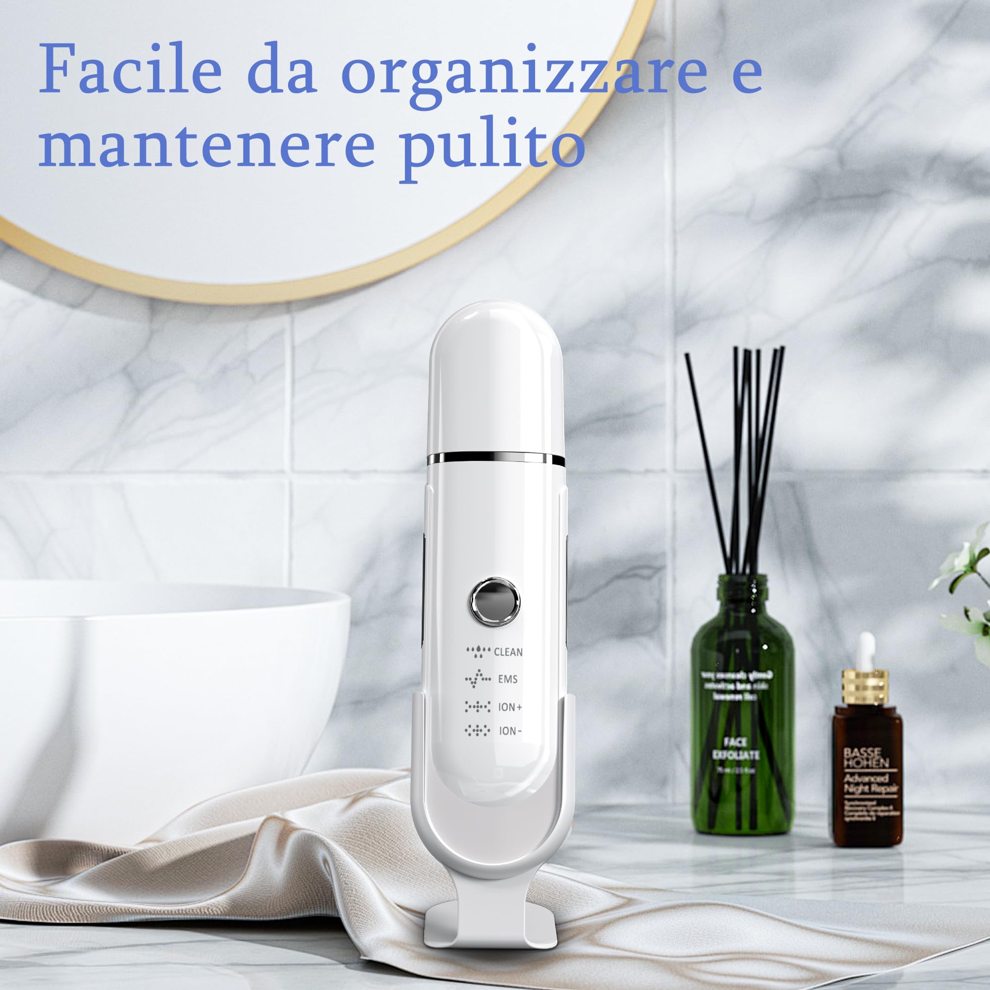 Pulizia Viso Ultrasuoni, Skin Scrubber con 4 Modalità e Luce Rossa e Blu, Spatola Professionale Punti Neri Rimozione Pulizia Profonda la Viso Peeling e Cura