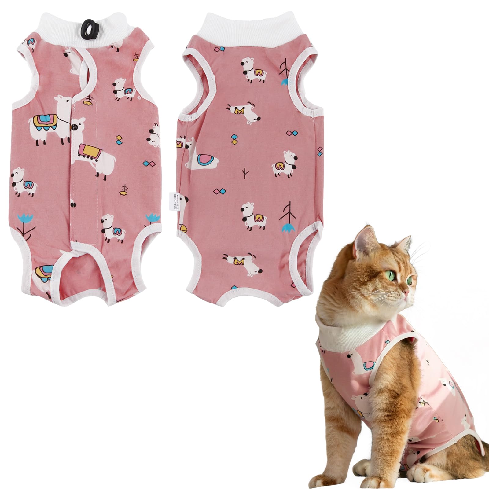 1 Piece Cat Recovery Suit Outfit Baby Cotton Surgery Recovery Breathable Cat Surgical Body Suit to Stop Licking Antiflexing Onesie Post Kitten(S)