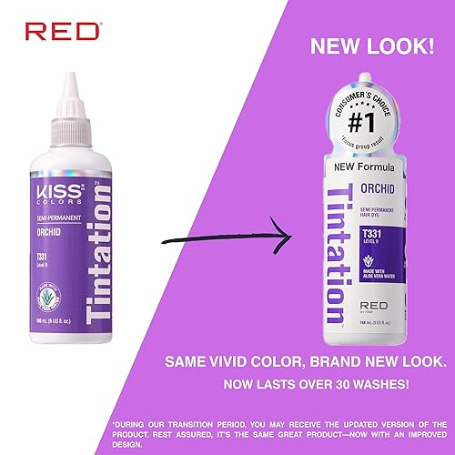 Vista 204 de Kiss Tintation Tratamiento de color semi-permanente para el cabello, 5.0 US fl oz (148 ml), rojo oscuro (Red Velvet)