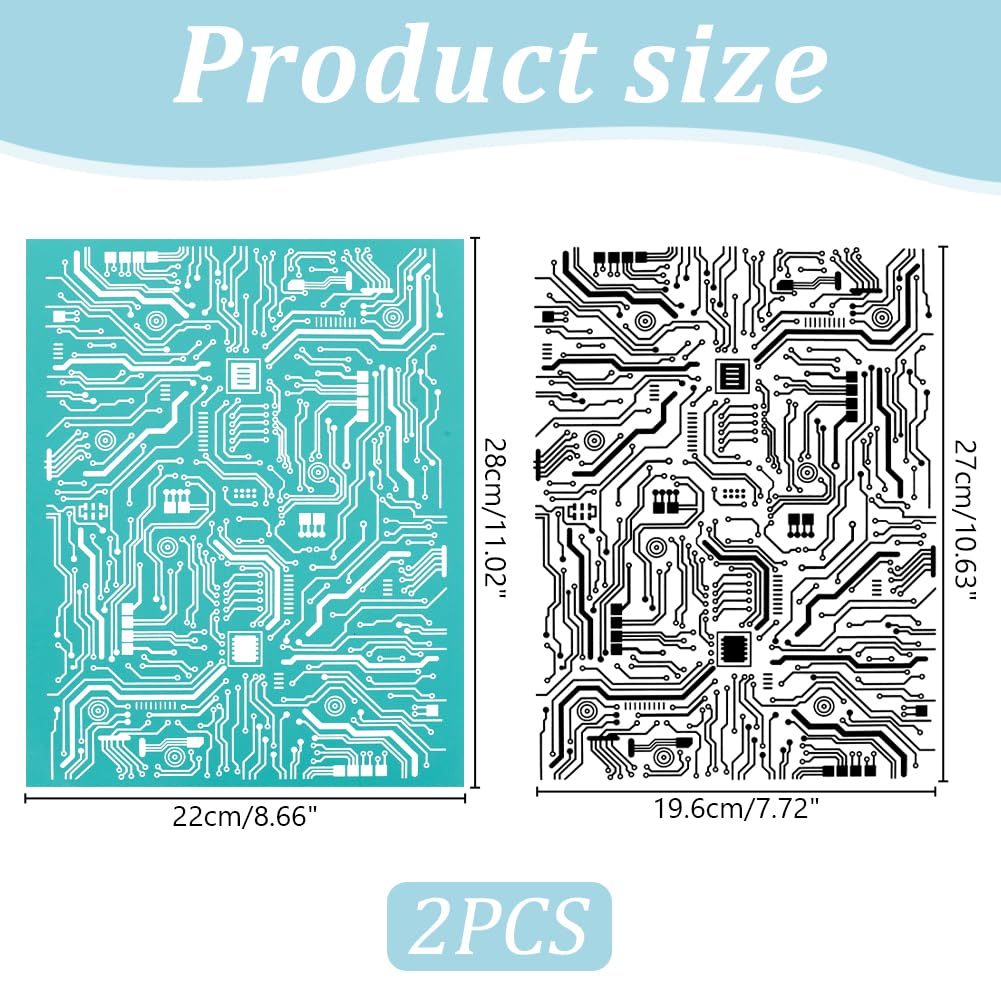 INFUNLY 2-Piece Circuit Board Stencil Set - 8.5x11 Inch Adhesive Stencils for Painting, Mesh Background, Wood Home Decor - Image 2