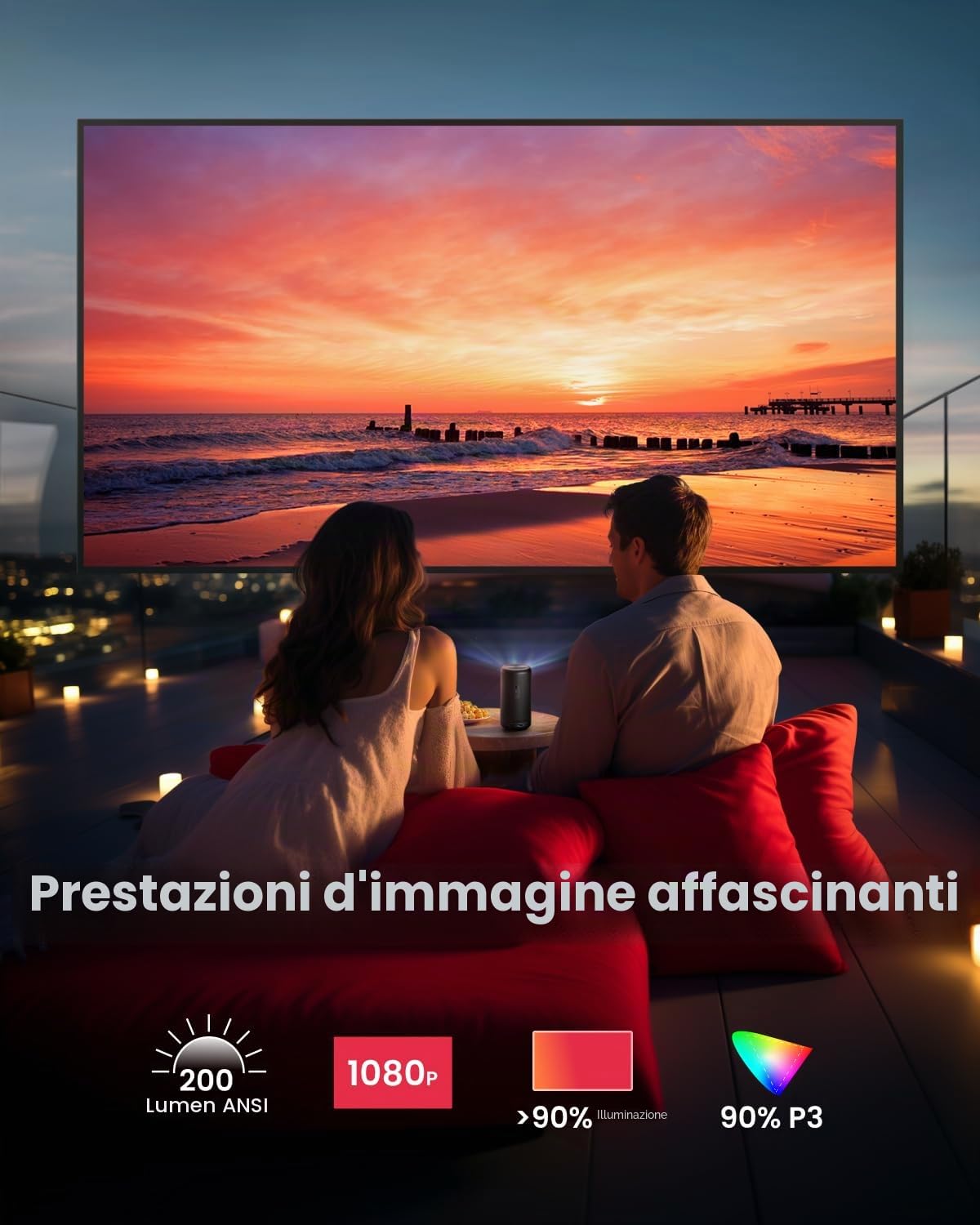 NEBULA Capsule 3 - Mini proiettore portatile 1080p, Smart 200 ANSI-Lumen con Google TV ufficiale, Netflix integrato, immagine da 120 pollici, batteria integrata (ricondizionato)