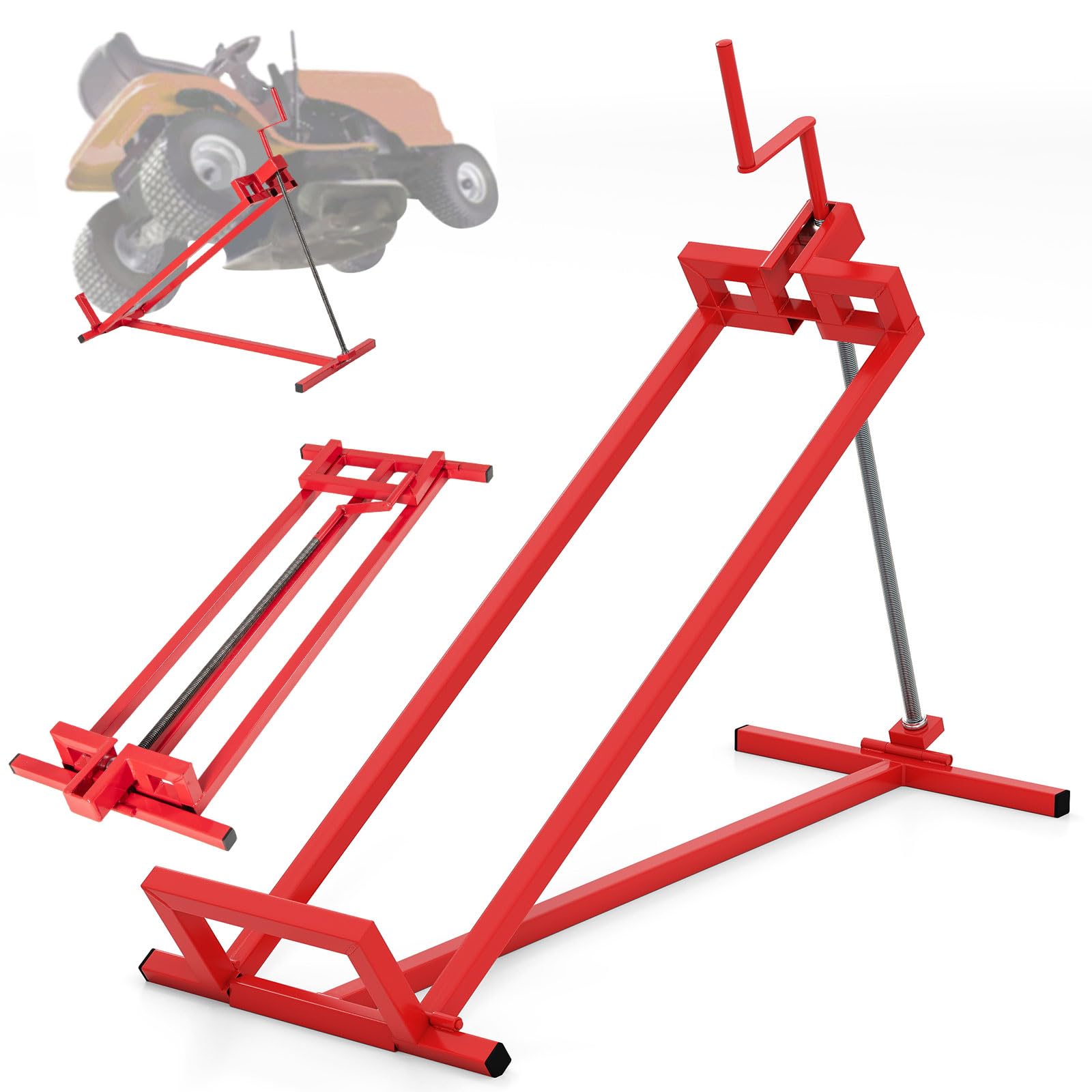 COSTWAY Rasentraktor Heber Hebevorrichtung, bis 400 kg, 45° stufenlos verstellbar, faltbar, Hebebühne Metall, Rot