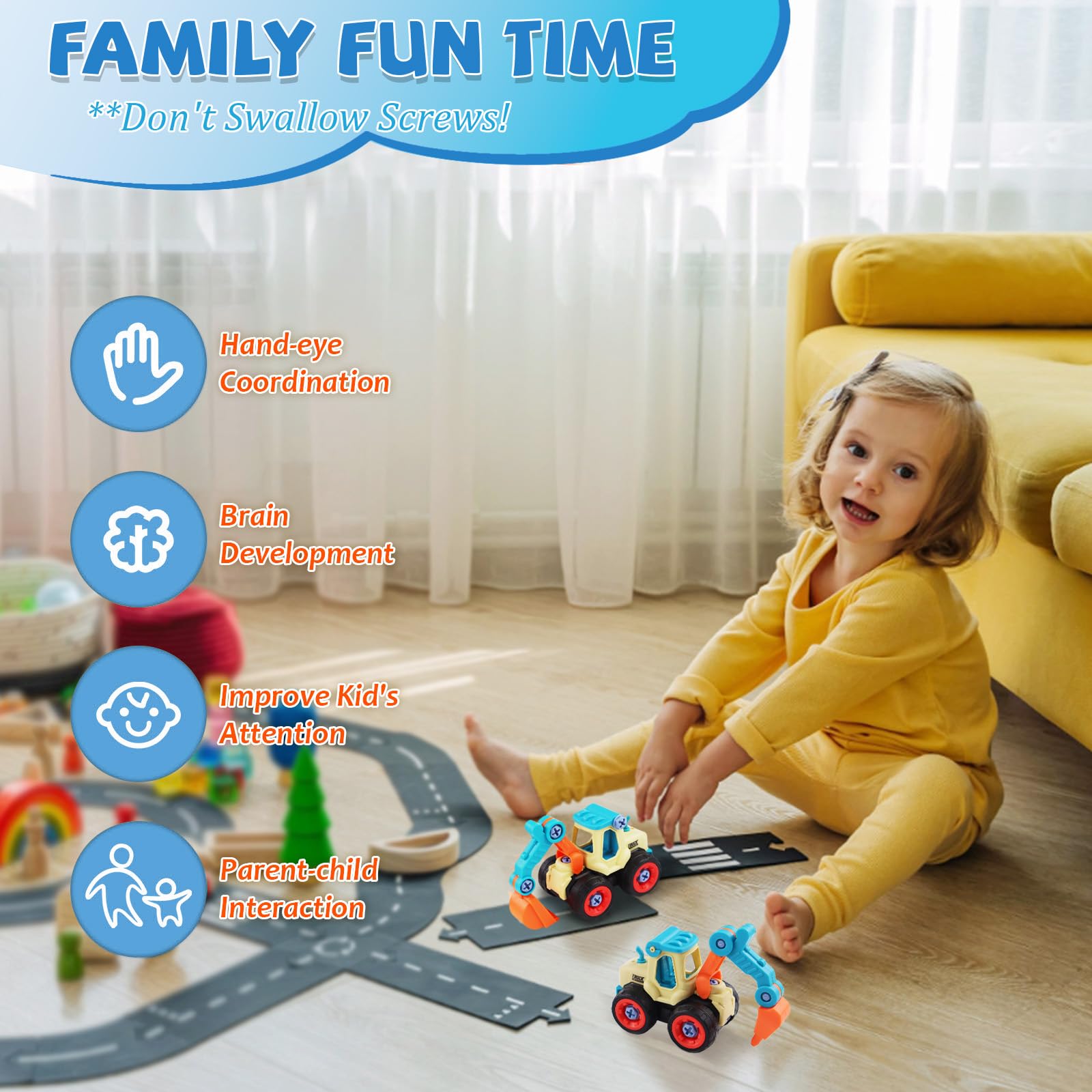 XIATIAN 4 in 1 Construction Vehicles Digger Toys Set, Take-Apart Construction Vehicles Toys Set including Screwdriver - Image 2