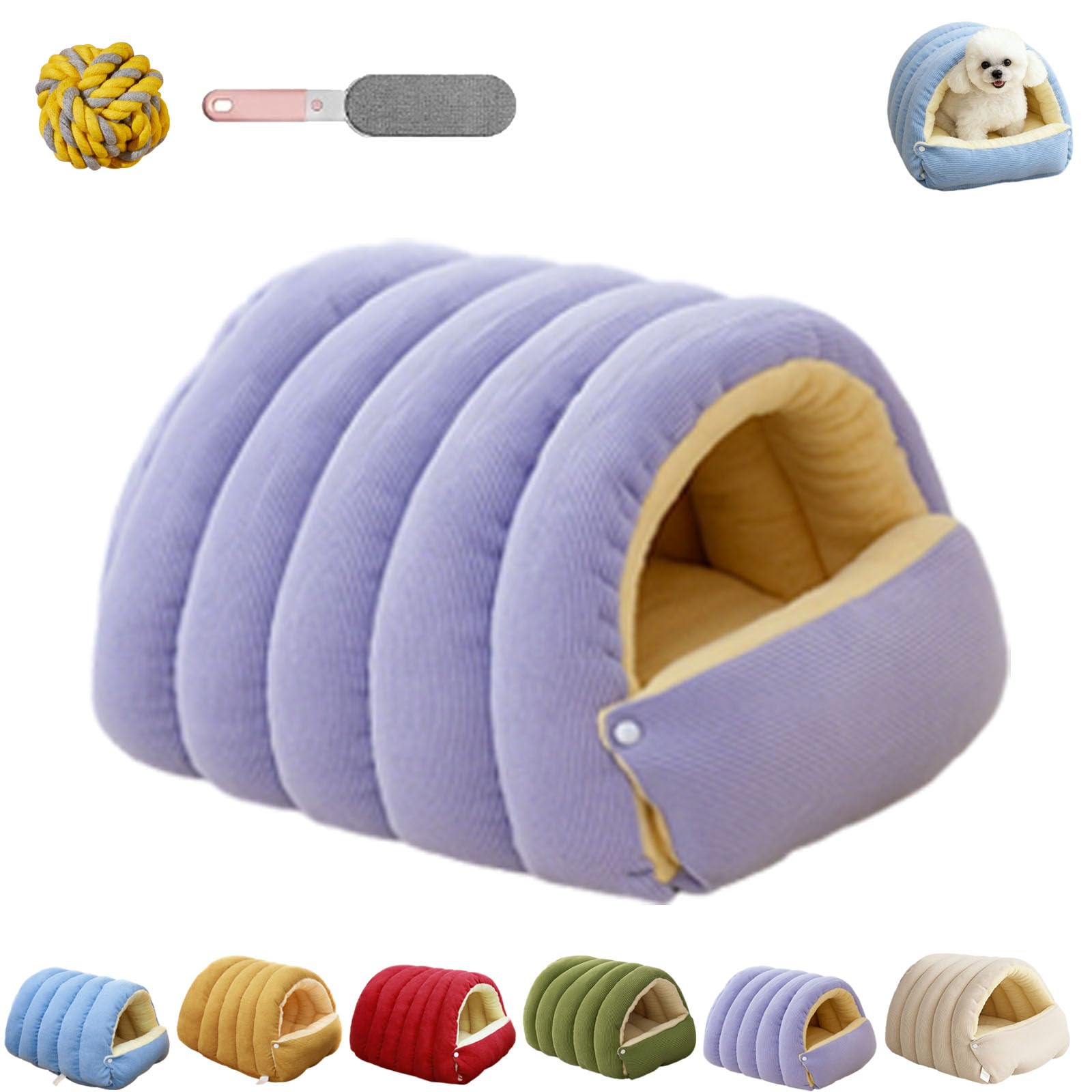 Removable and Washable Winter Closed-Off Cat Bed, Cozy Monster Cat Bed, Soft Plush Pet Nest Warm, Cats House Tent Beds in Indoor for Cats, Kittens And Small Dogs (Purple, M - 45 * 30 * 19cm)