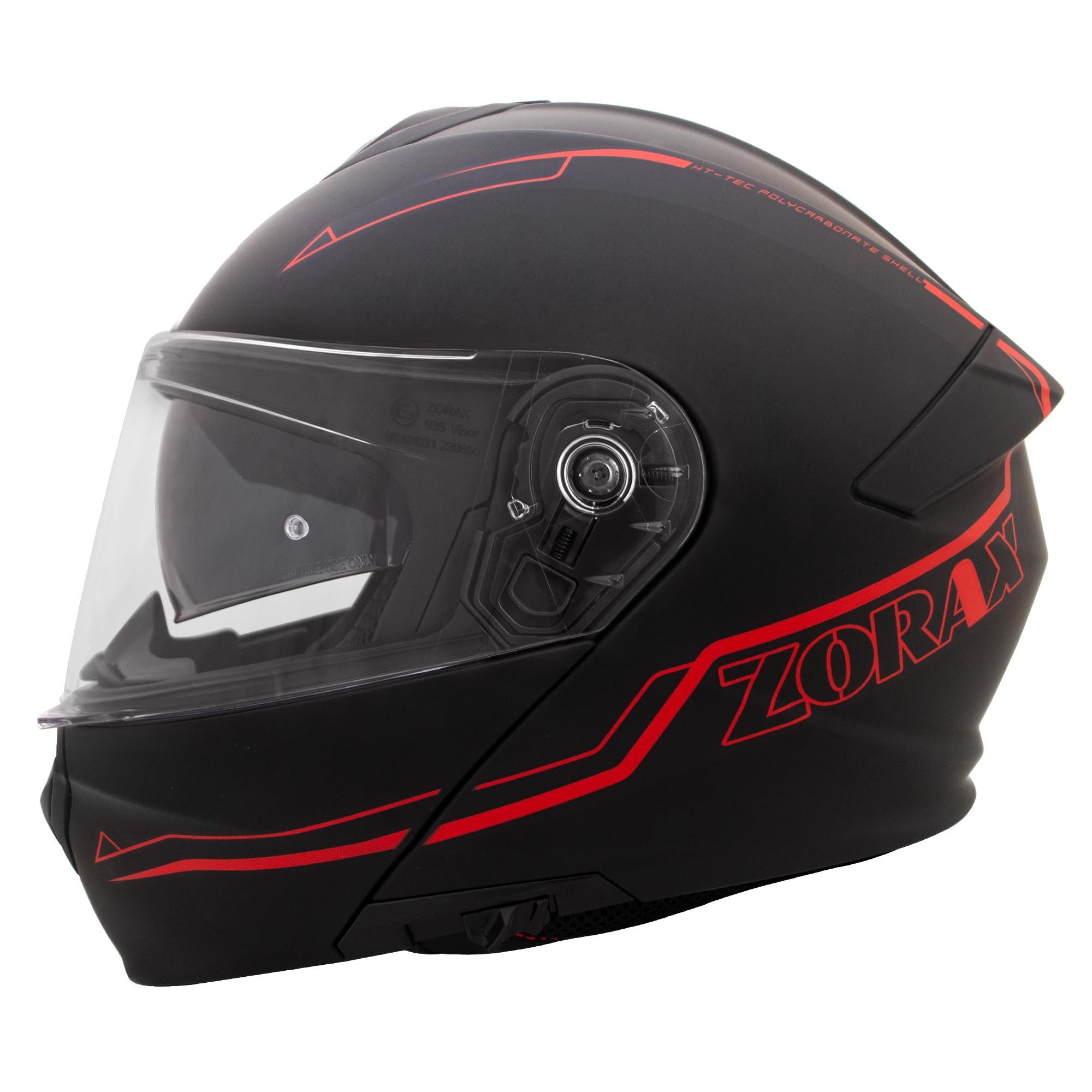 Zorax Matt Schwarz/Rot L (59-60cm) Klapphelm Integralhelm mit Doppelvisier Motorradhelm Damen und Herren ECE 2206 Genehmigt