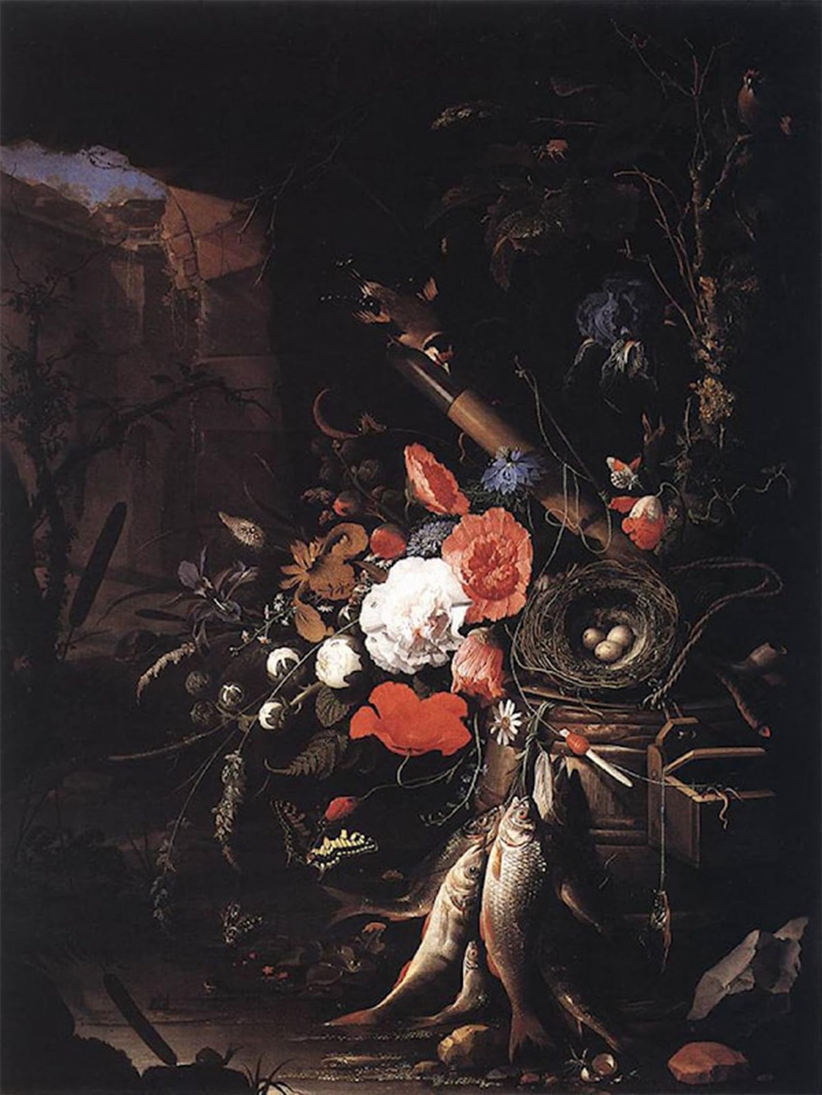 SERENDIPITP Retro Picture Poster Wall Art Pictures Painting Still-life with Fishes and Bird Nest by Abraham Mignon Wall Art Canvas Print for Wall Decor 60x90cm