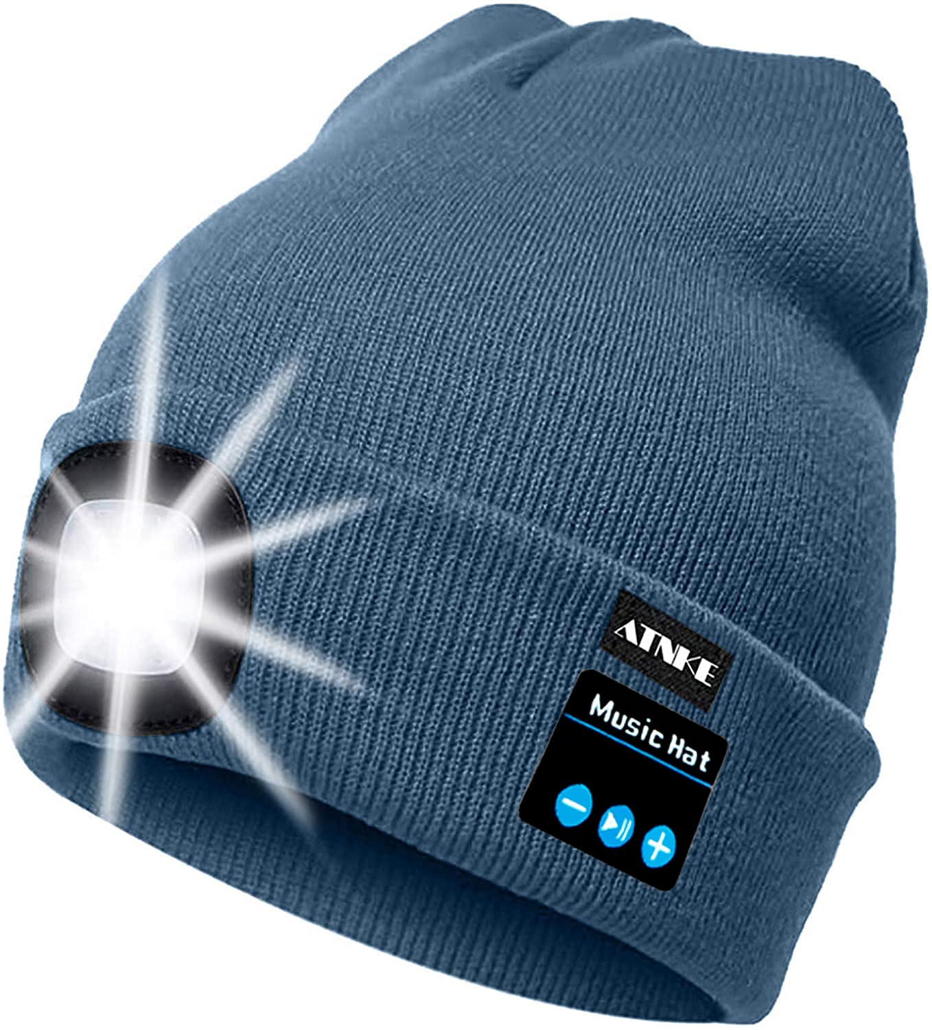 ATNKE LED Bluetooth Bonnet Lumineux, Rechargeable USB Rechargeable Musical Running Chapeau Ultra Lumineux 4 LED Lampe Étanche Utilisation Lumière pour Ski Randonnée Camping Vélo