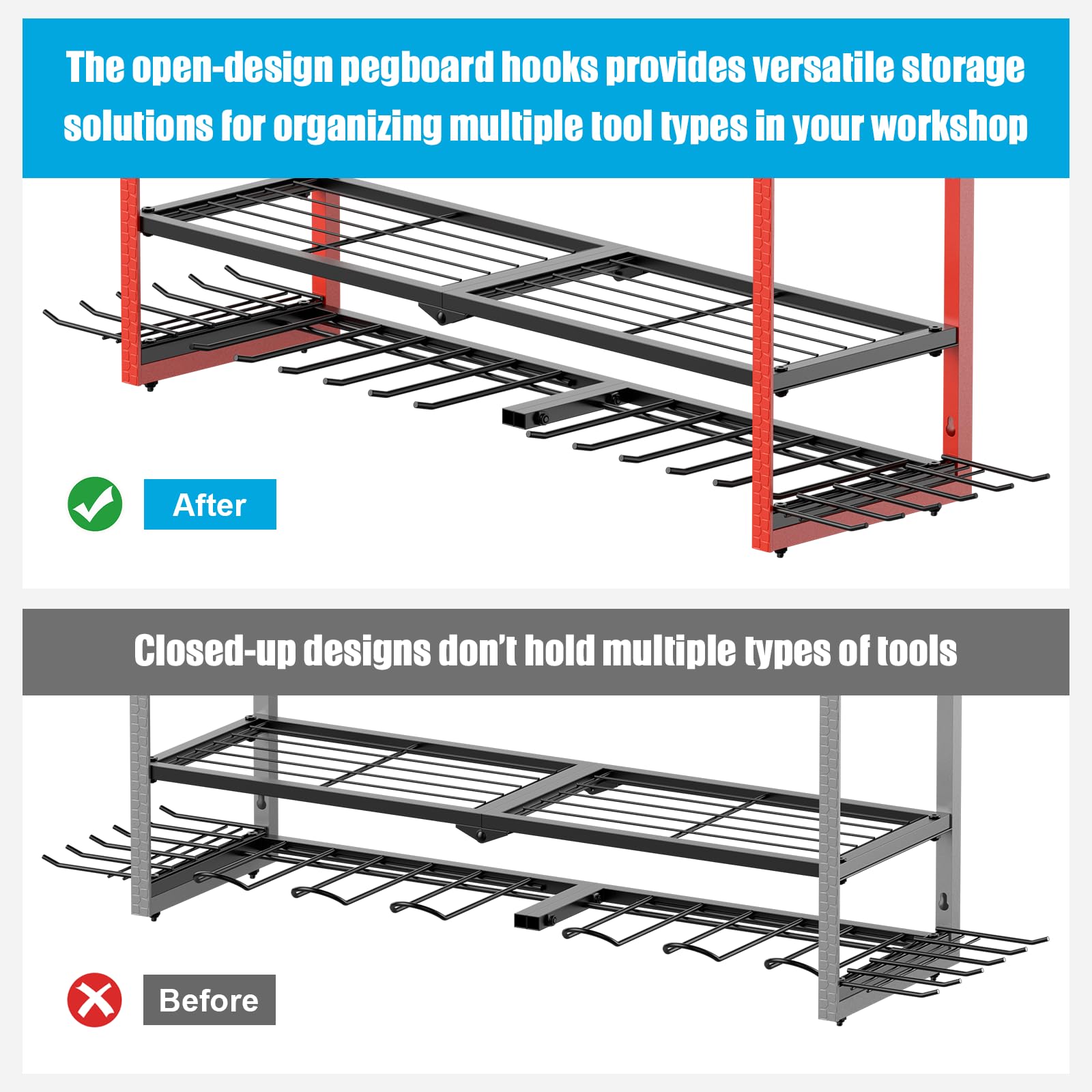 CCCEI Power Tool Organizer Wall Mount, Large 3 Layer Garage Storage Shelves and Organization, Heavy Duty Metal Drill, Battery, Tools Box Holder Rack, Gifts for Men, Red.