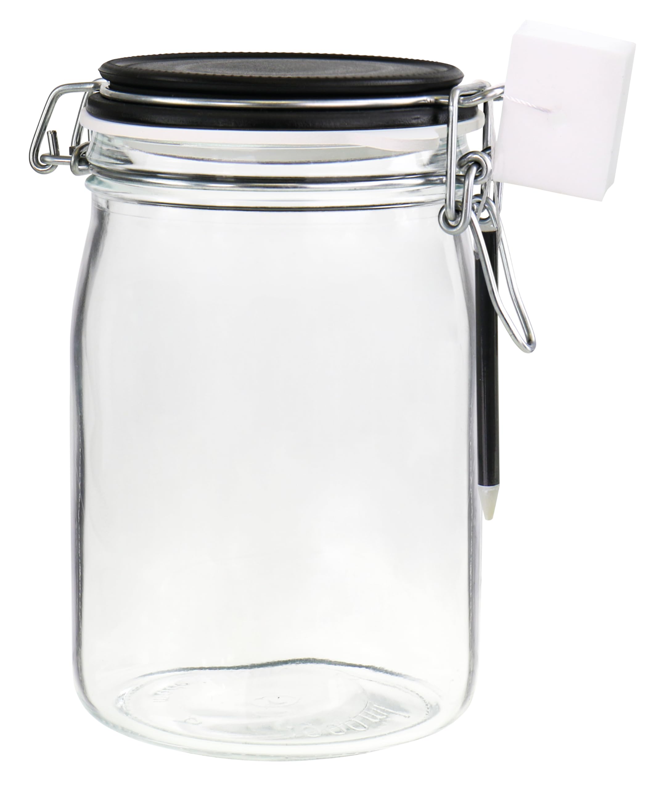 Einkochwelt Drahtbügelgläser (4 Stück, Inhalt 1000 ml, mit Kreidefeld, Marmeladenglas, Einmachglas, Vorratsglas, inkl. Stift + Schwamm) 79176, Glas, klar Küche, Haushalt & Wohnen