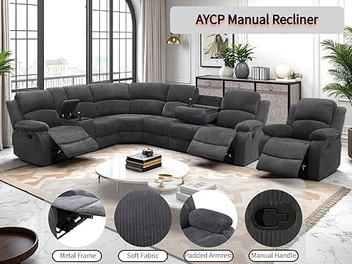 Miniatura 4 de Juego de sofá reclinable manual con mesa desplegable, juegos de sofás de pana, juegos de muebles de sala de estar, juegos de sofá reclinable manual