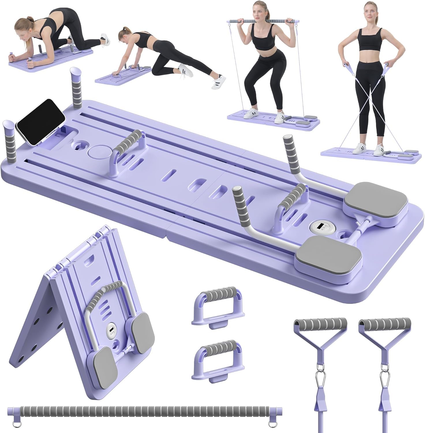 Pilates Board - Pilates Reformer Set, Multi-Purpose Foldable Pilates Reformer Board for Home, 5 in 1 Pilates Sliding Board Purple