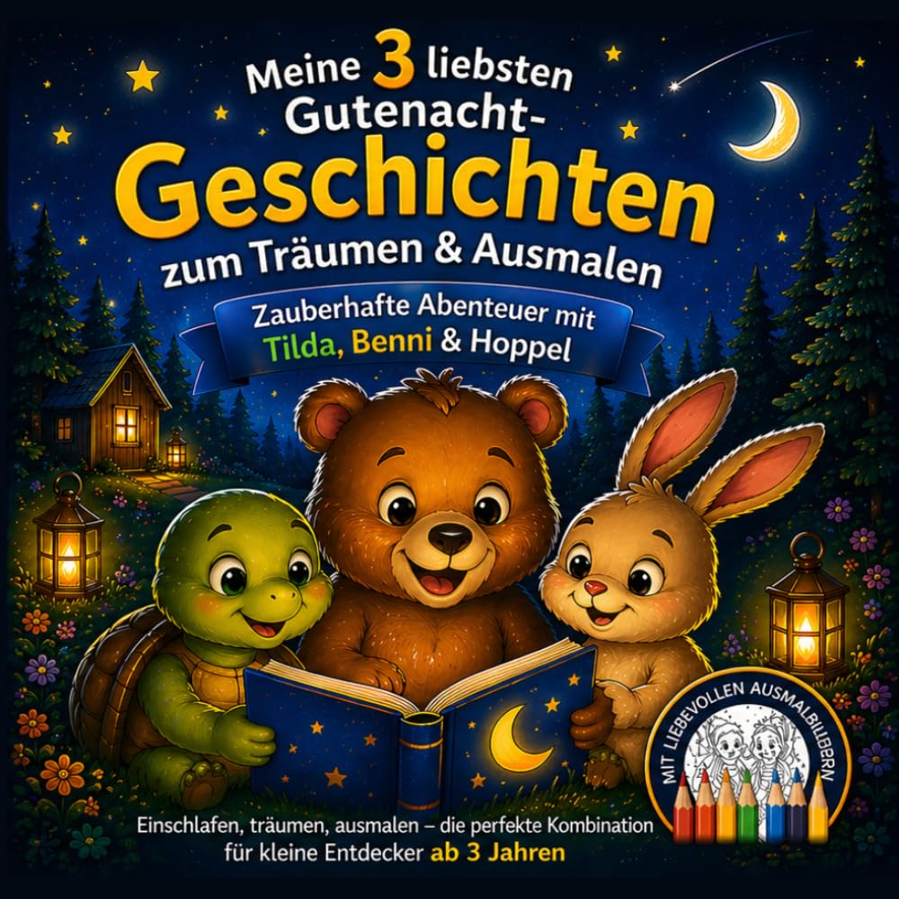 Meine 3 liebsten Gutenacht-Geschichten zum Träumen und Ausmalen: Zauberhafte Abenteuer mit Tilda, Benni & Hoppel