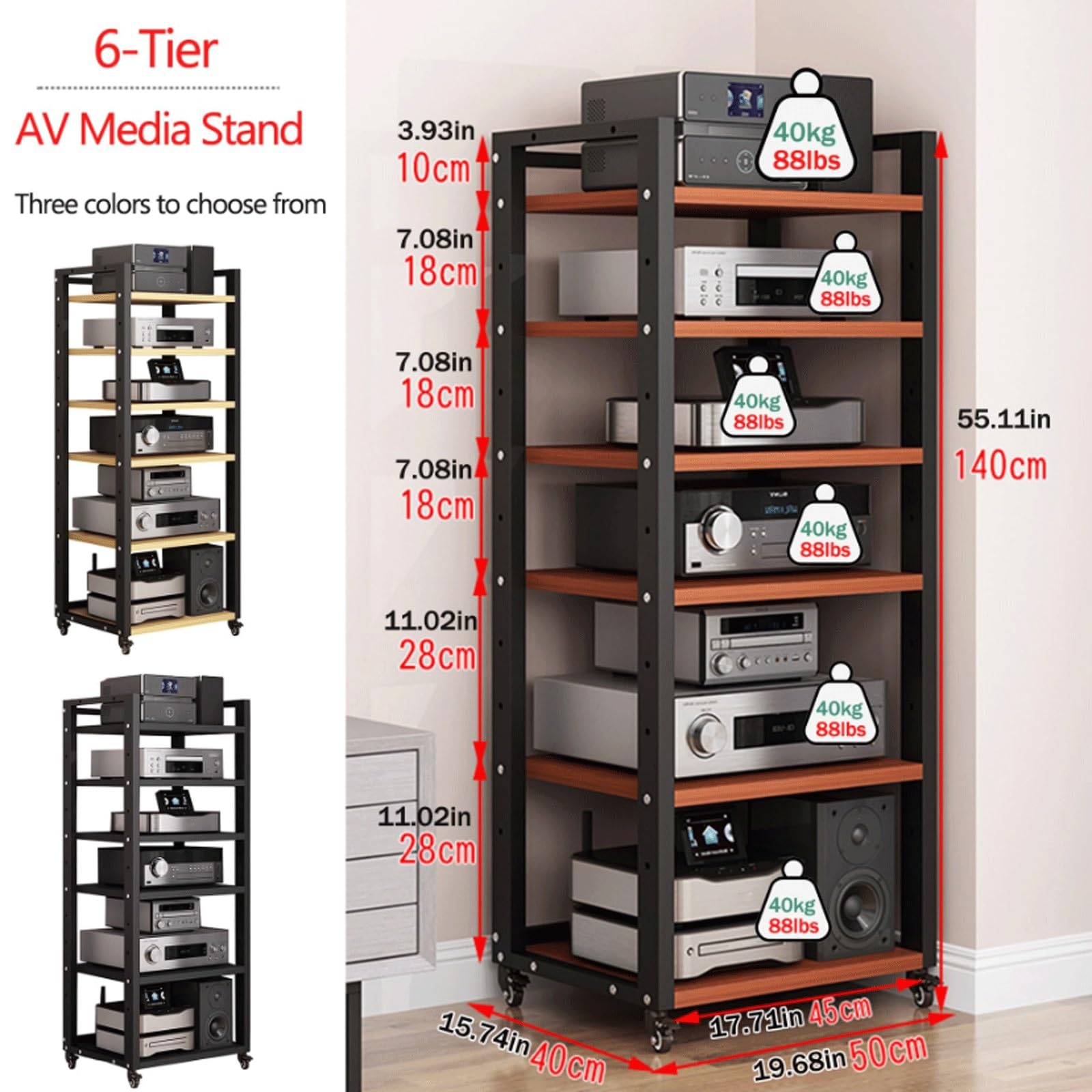 Stand Av Media Stand Regulowany stojak do przechowywania multimediów z kółkami ruchomy odtwarzacz płyt DVD CD Audio Rack wieża konsola do gier wideo półka do domowego biura salonu, Rot