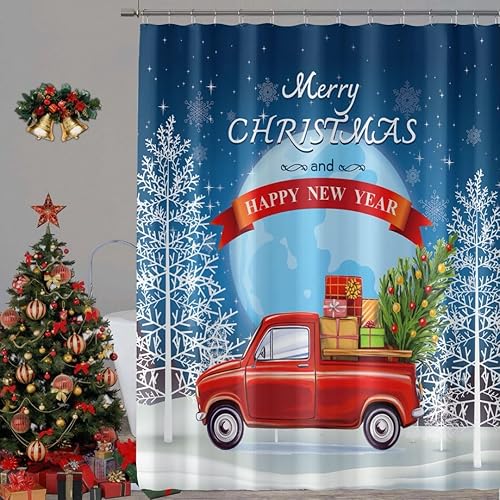 YOSTEV Cortinas de ducha de Navidad con camión rojo para decoración de baño, cortina de ducha de árbol de Navidad, cortina de baño de tela de pino disponible en Yaxa Colombia