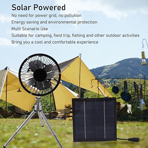 Miniatura 4 de Ventilador de panel solar portátil de 20 W, ventilador de piso alimentado por panel solar con soporte telescópico, kits de ventilador de panel solar