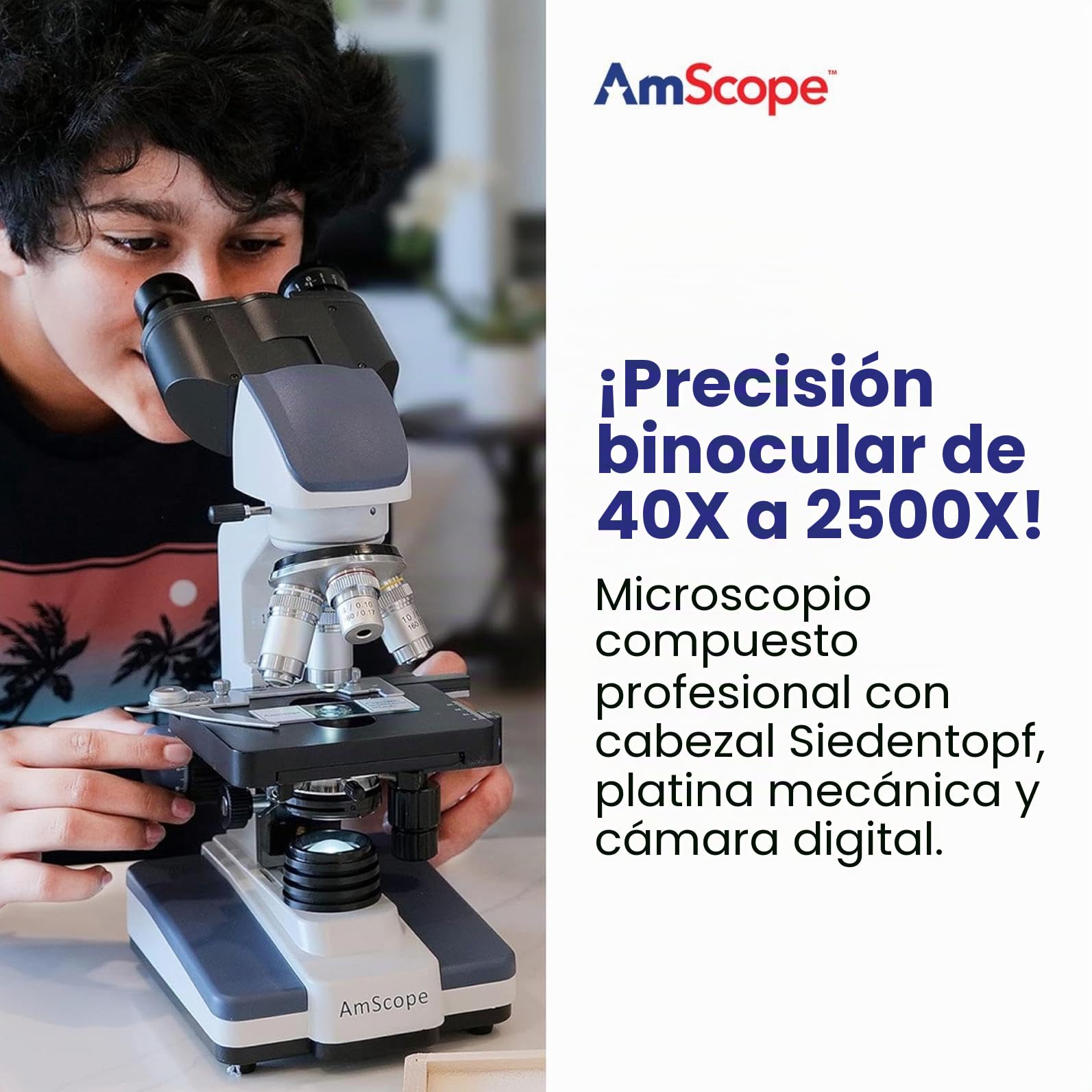 AmScope B120C-E 40 x 2500 x Microscopio Binocular Compuesto digital LED con 3D Etapa Plus Usb de la c-mara