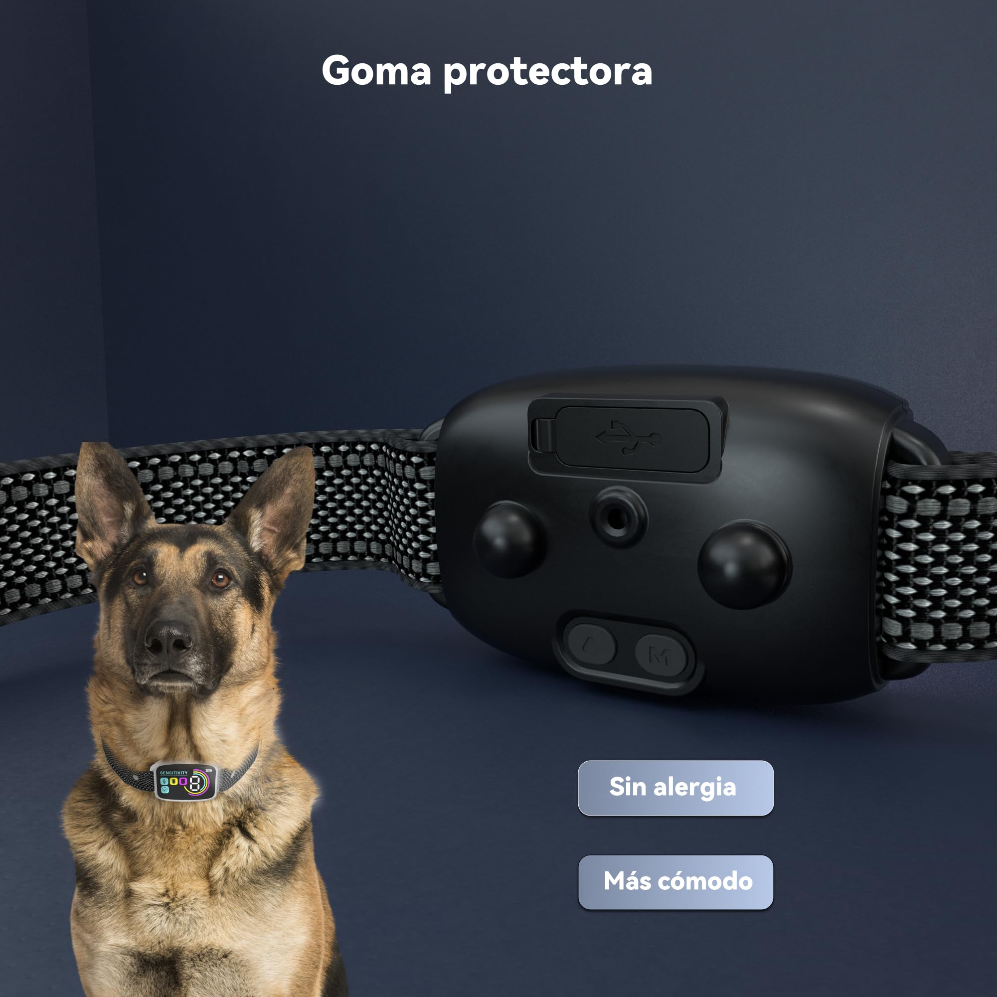 Collar Antiladridos Automático para Perros,Detección Inteligente de Ladridos con Modos de Vibración/Sonido/Fuerte Vibración,Resistente al Agua y Recargable,Adecuado para Perros Grandes y Medianos