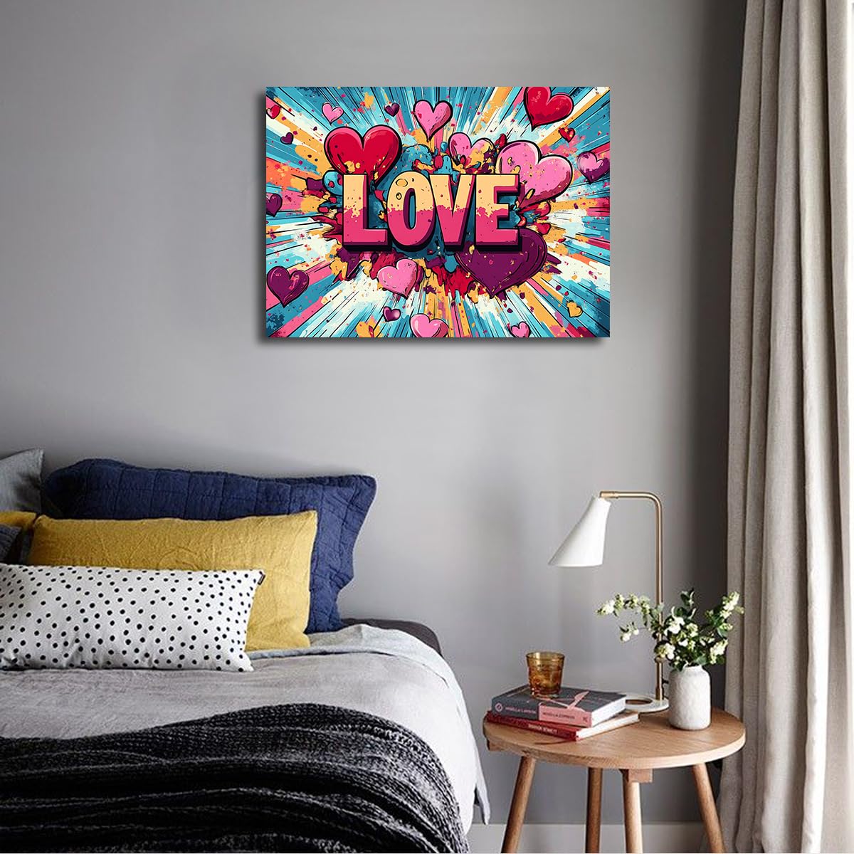 TOANGWALL Serca miłość płótno sztuka ścienna pokój dziecięcy retro popping oprawiony plakat drukuje trend komiksowy styl pop art słodki obraz na poddaszu dekoracja 90 x 110 cm