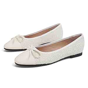 Amazon.com | JiangWei Shu Women Bow Knot Ballet Flats Round